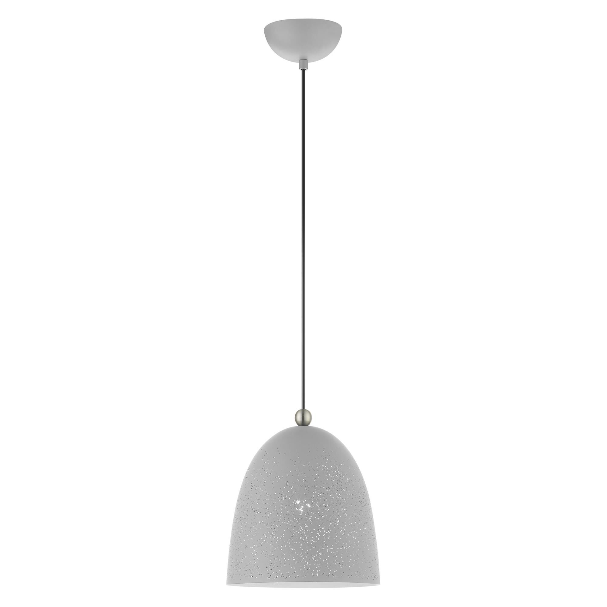 Shown in Nordic Gray With Brushed Nickel Accents finish and Nordic Gray Ornamental Metal Shade With White Finish Inside glass and Nordic Gray Ornamental Metal  With White Finish Inside shade