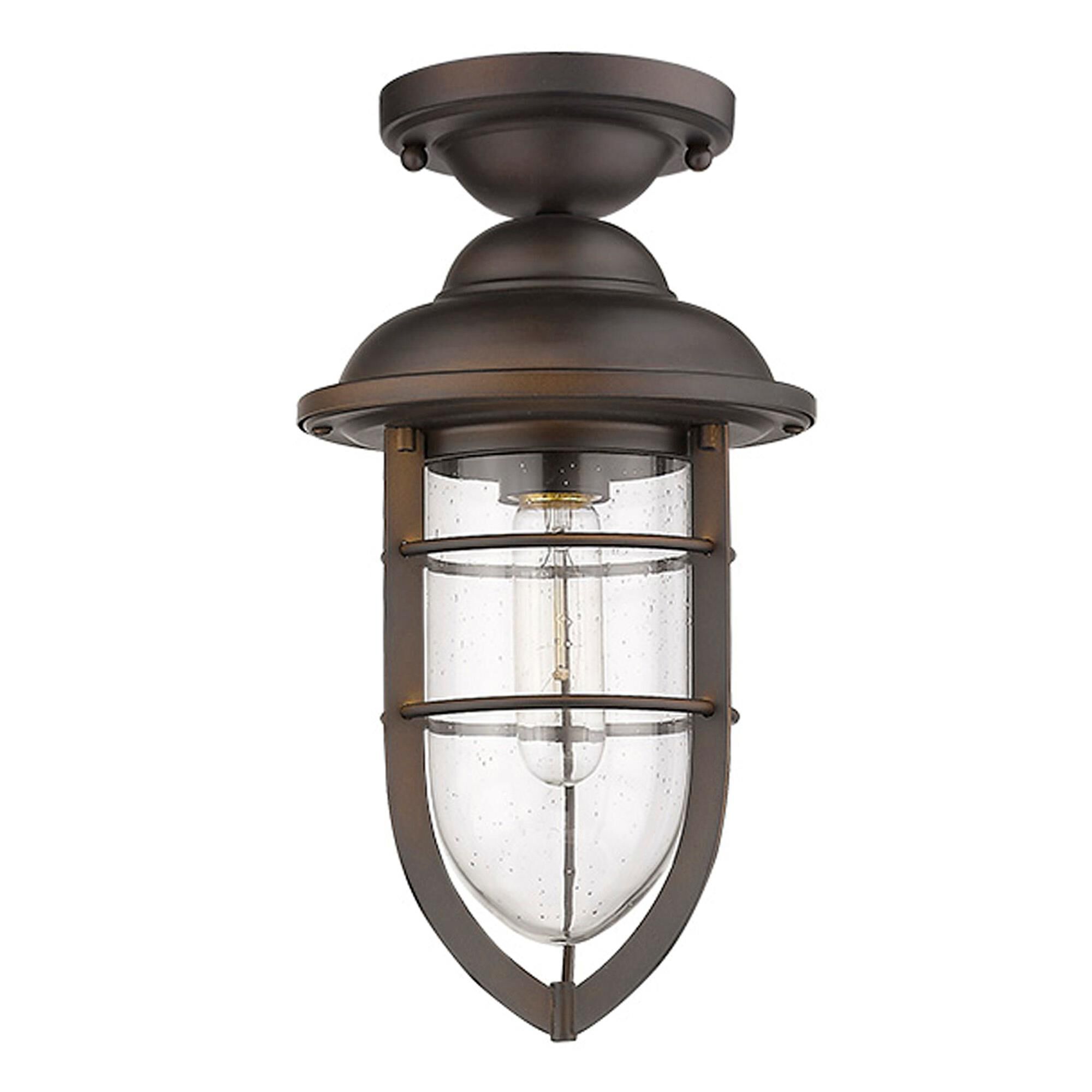 Shown in Oil-Rubbed Bronze finish and Clear glass and Clear, Seedy Glass Urn Shaped Globe shade
