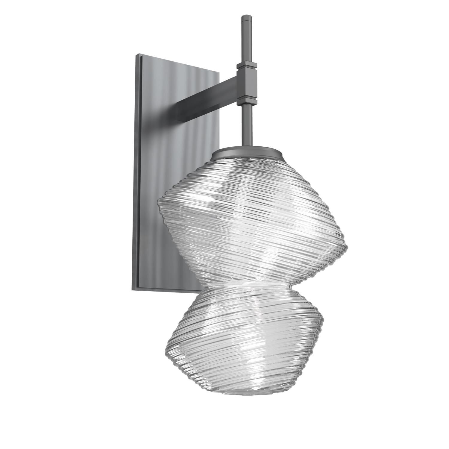 Shown in Gunmetal finish and Clear Blown glass