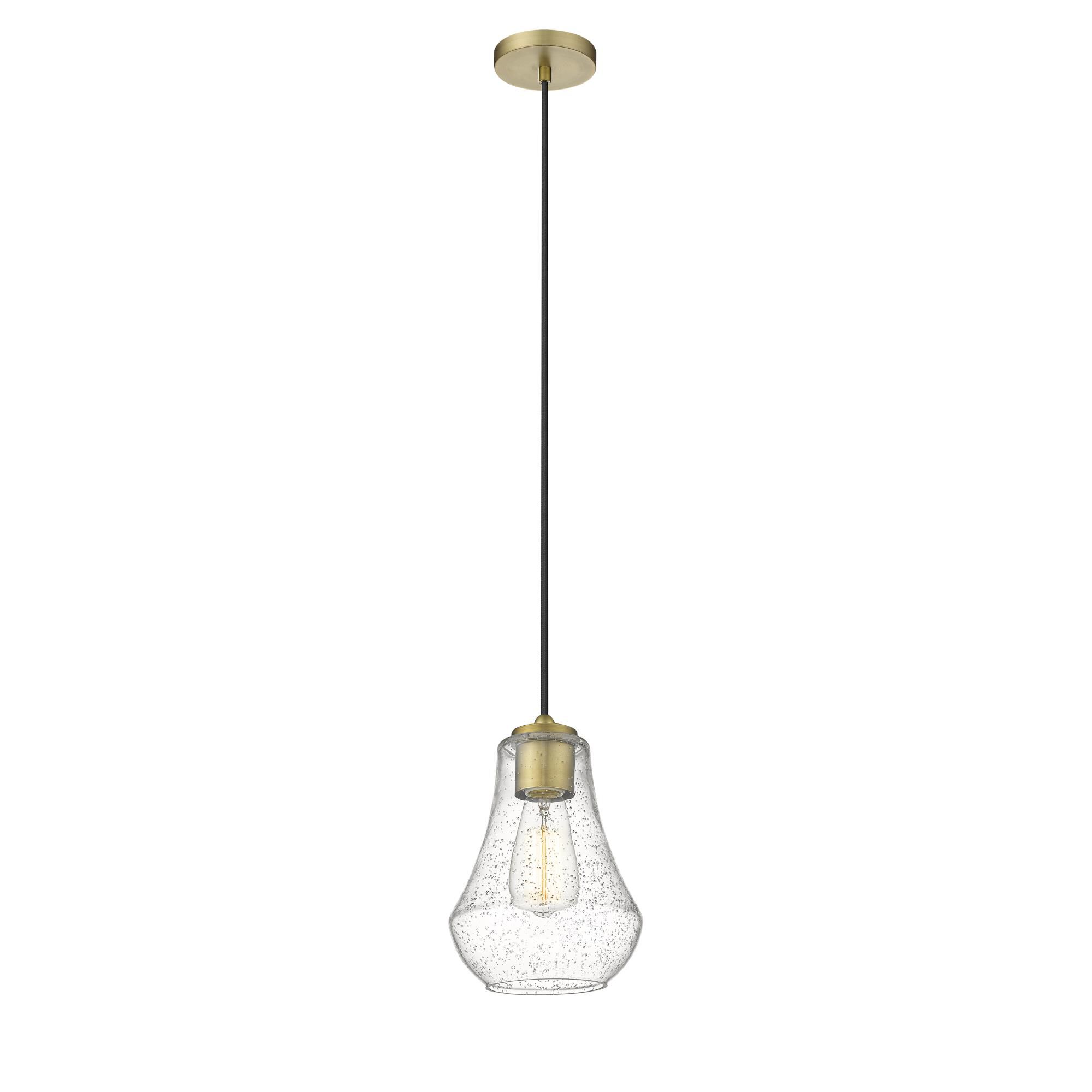 Shown in Brushed Brass finish and Seedy Fairfield glass and No Shade shade