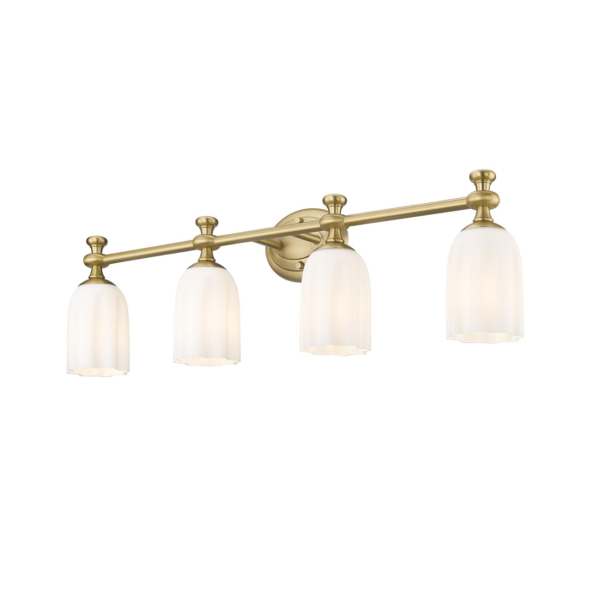 Shown in Modern Gold finish and Opal Etched glass and Opal Etched shade