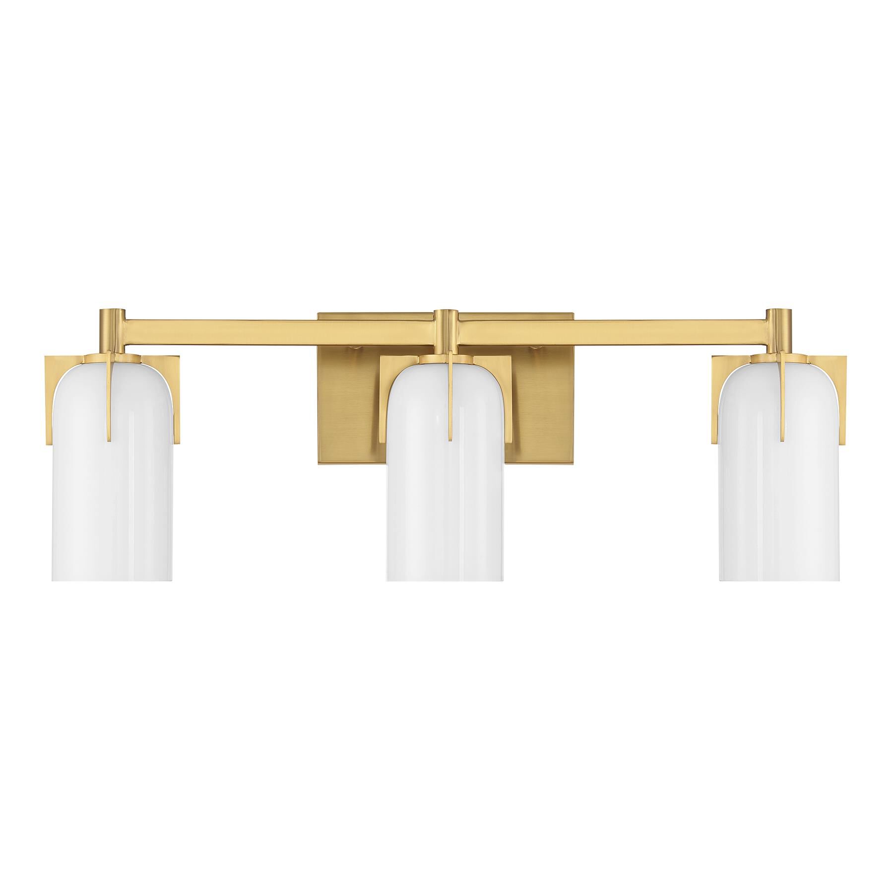 Shown in Warm Brass finish and Etched White Opal glass