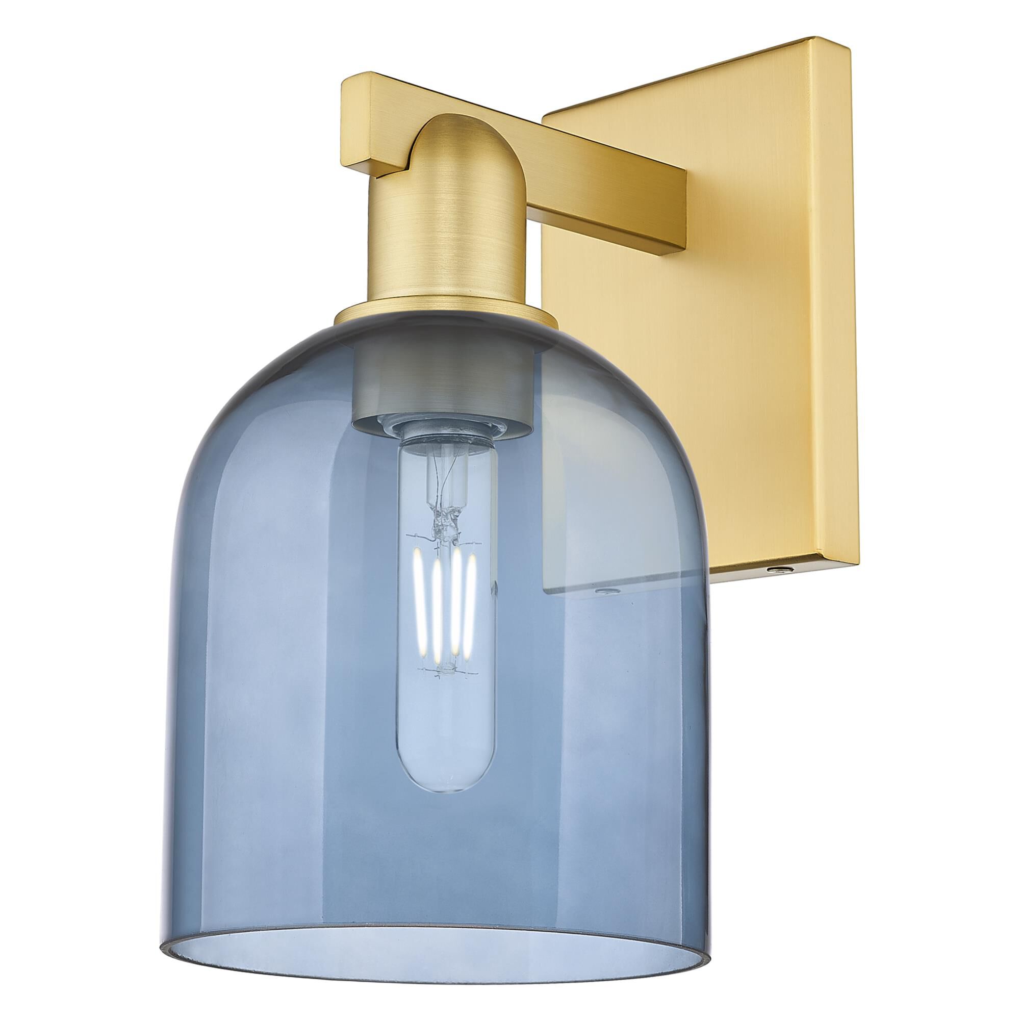 Shown in Satin Gold finish and Blue glass