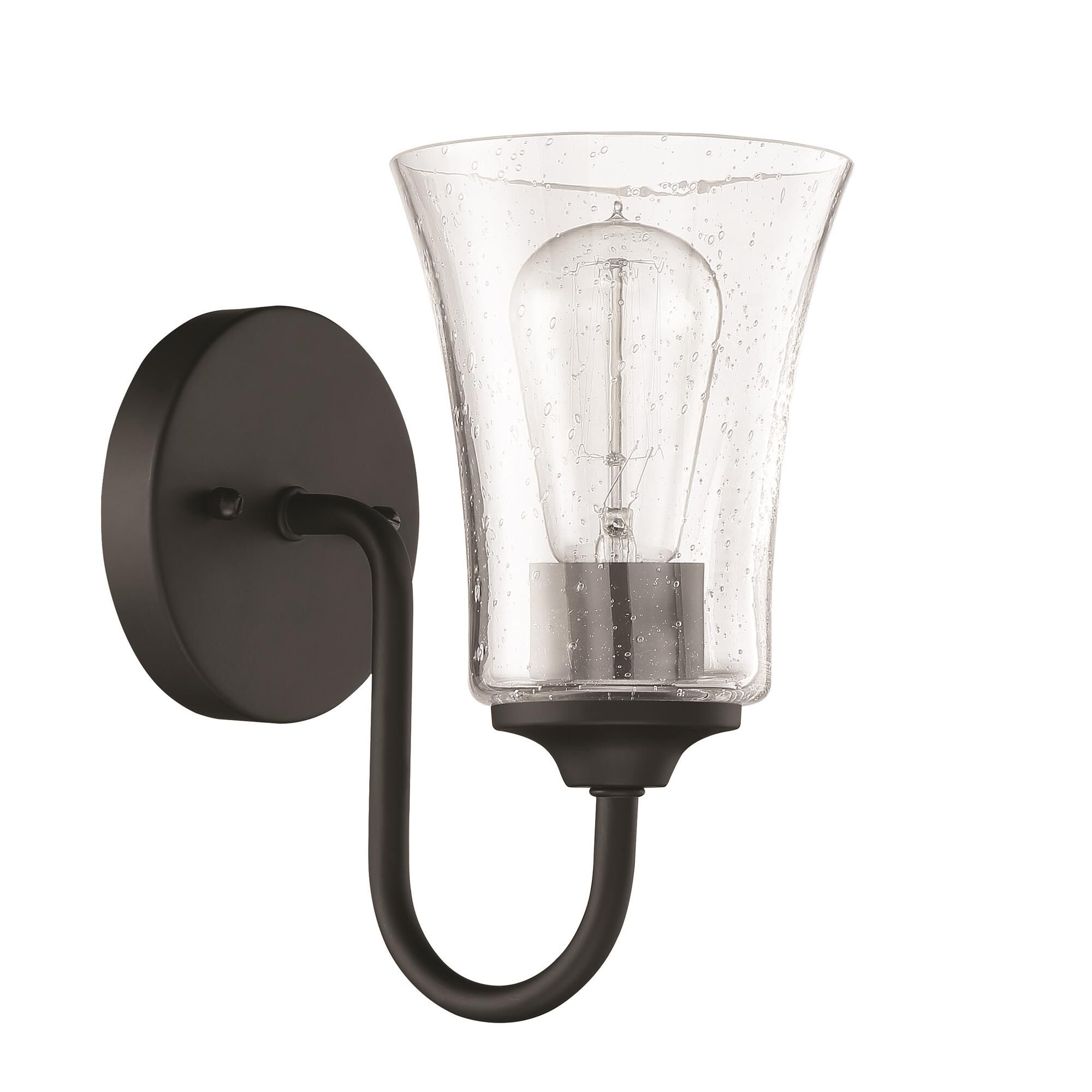 Shown in Flat Black finish and Clear Seeded glass and Glass shade