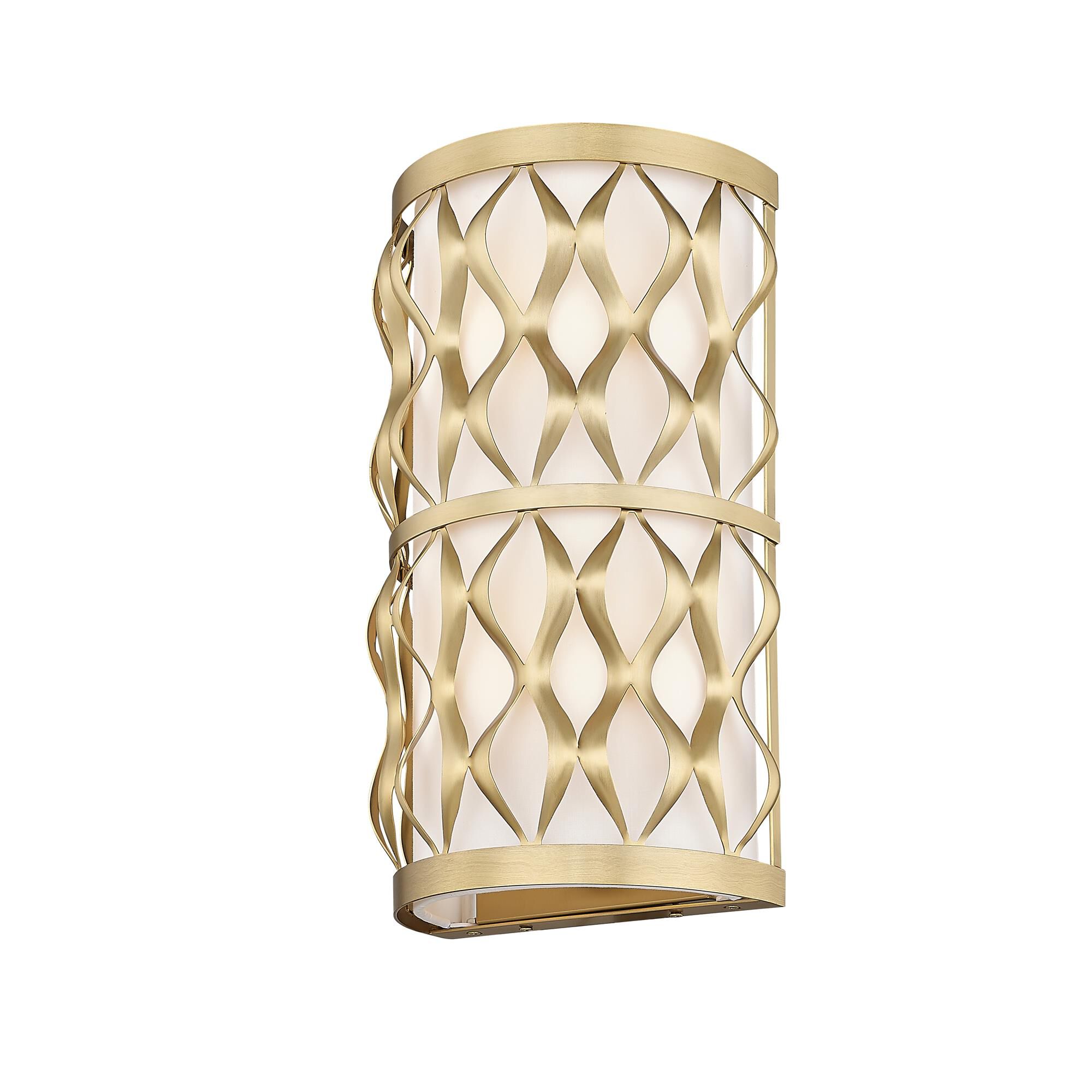 Shown in Modern Gold finish and White glass and White shade