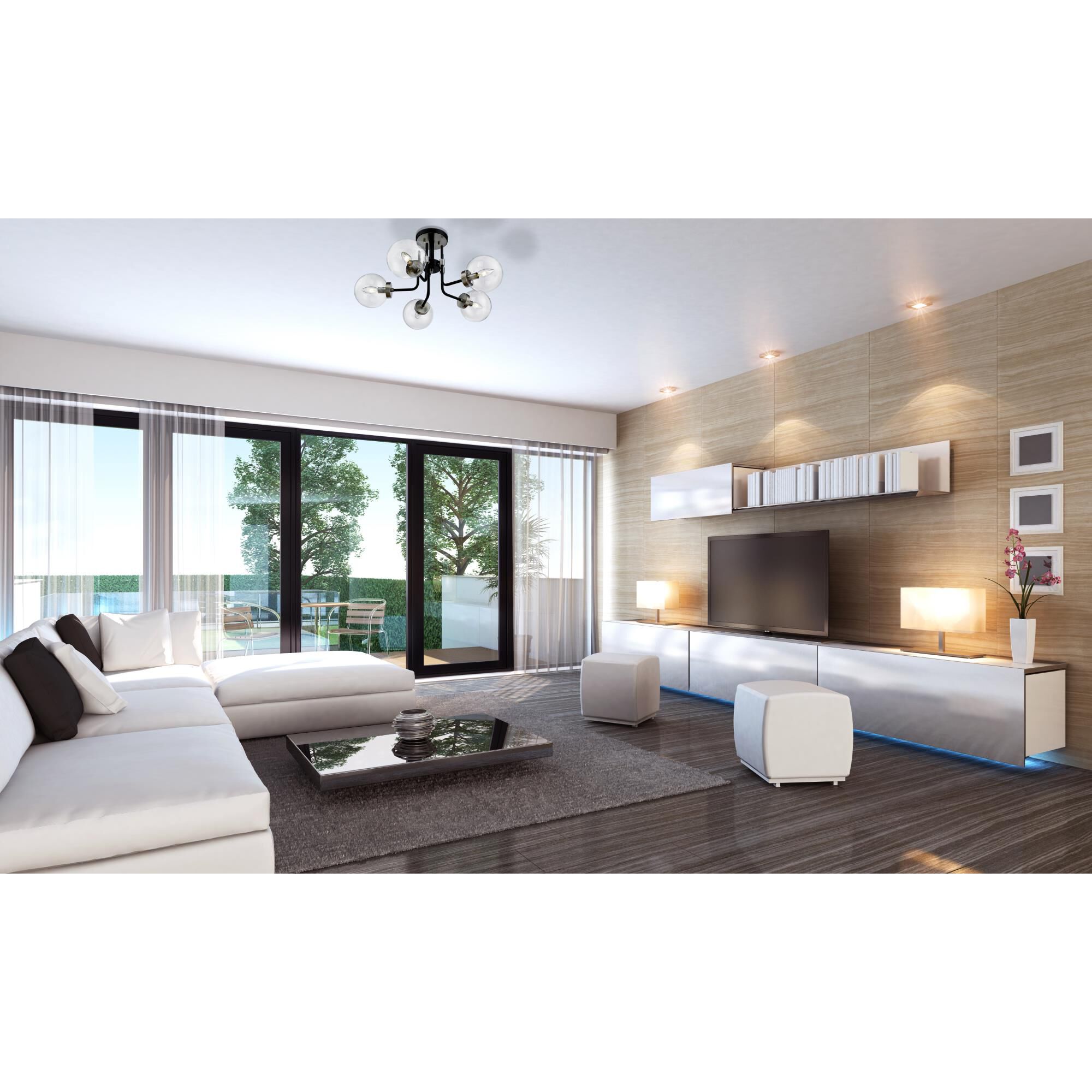 Shown in Matte Black + Brushed Nickel finish and Glass shade