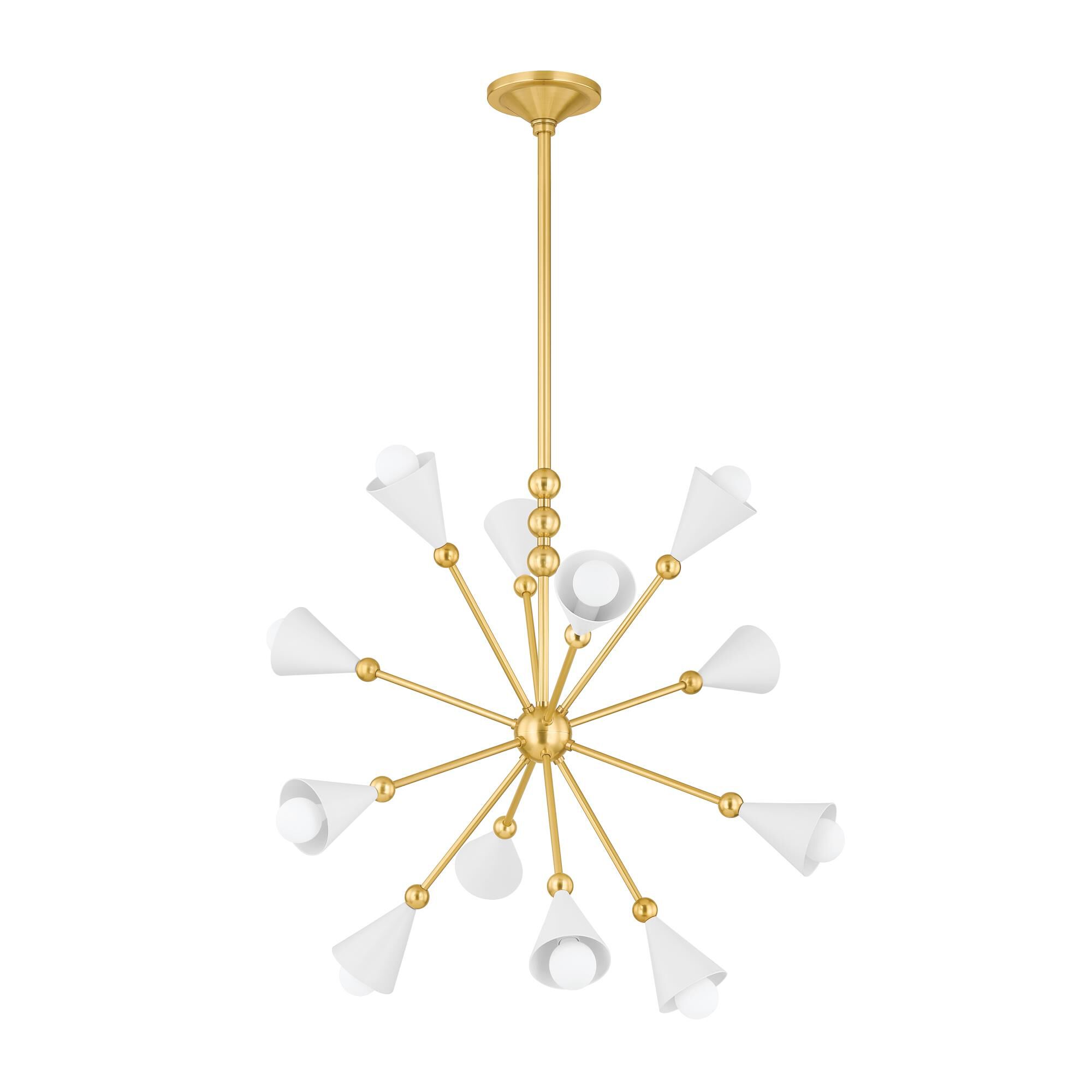 Shown in Aged Brass and Soft White finish and White Steel shade