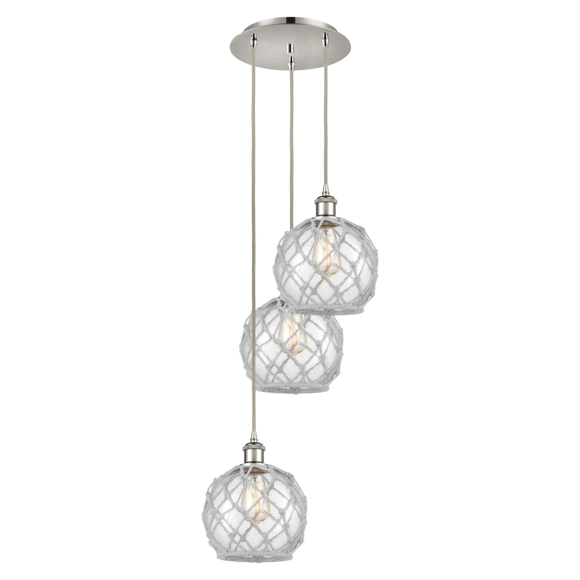 Shown in Polished Nickel finish and Clear with White Rope glass