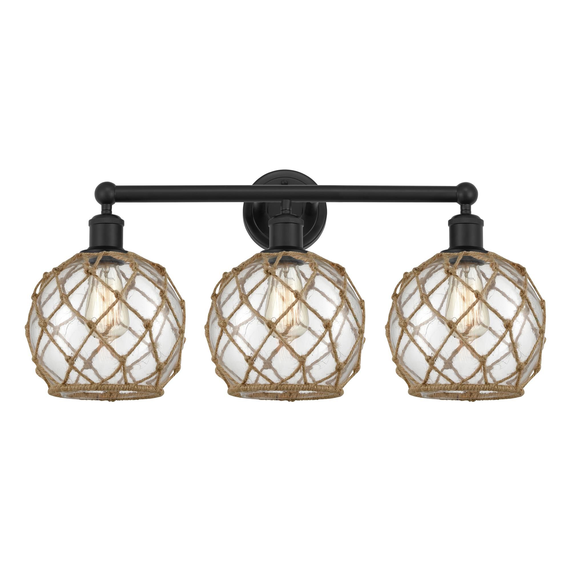 Shown in Matte Black finish and Clear with Brown Rope glass