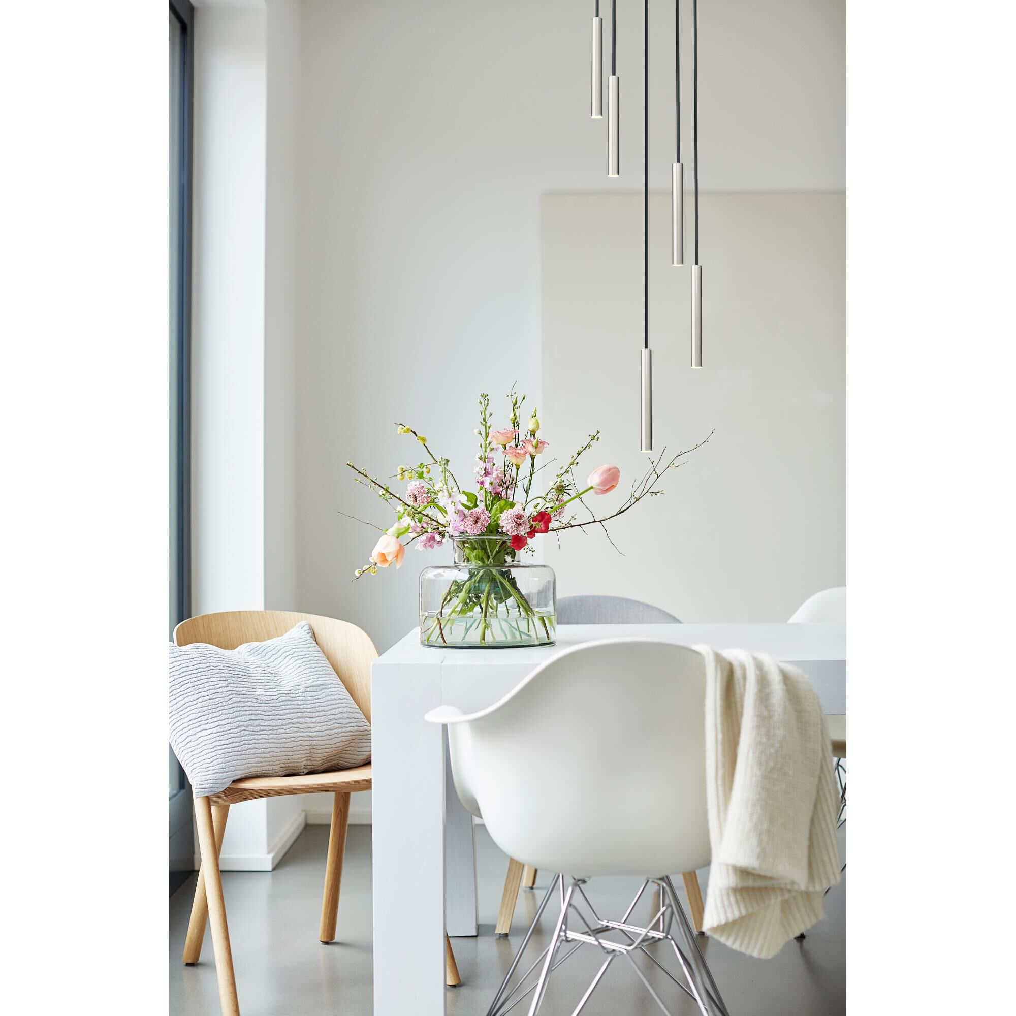 Shown in Brushed Nickel finish and Brushed Nickel glass and Brushed Nickel shade