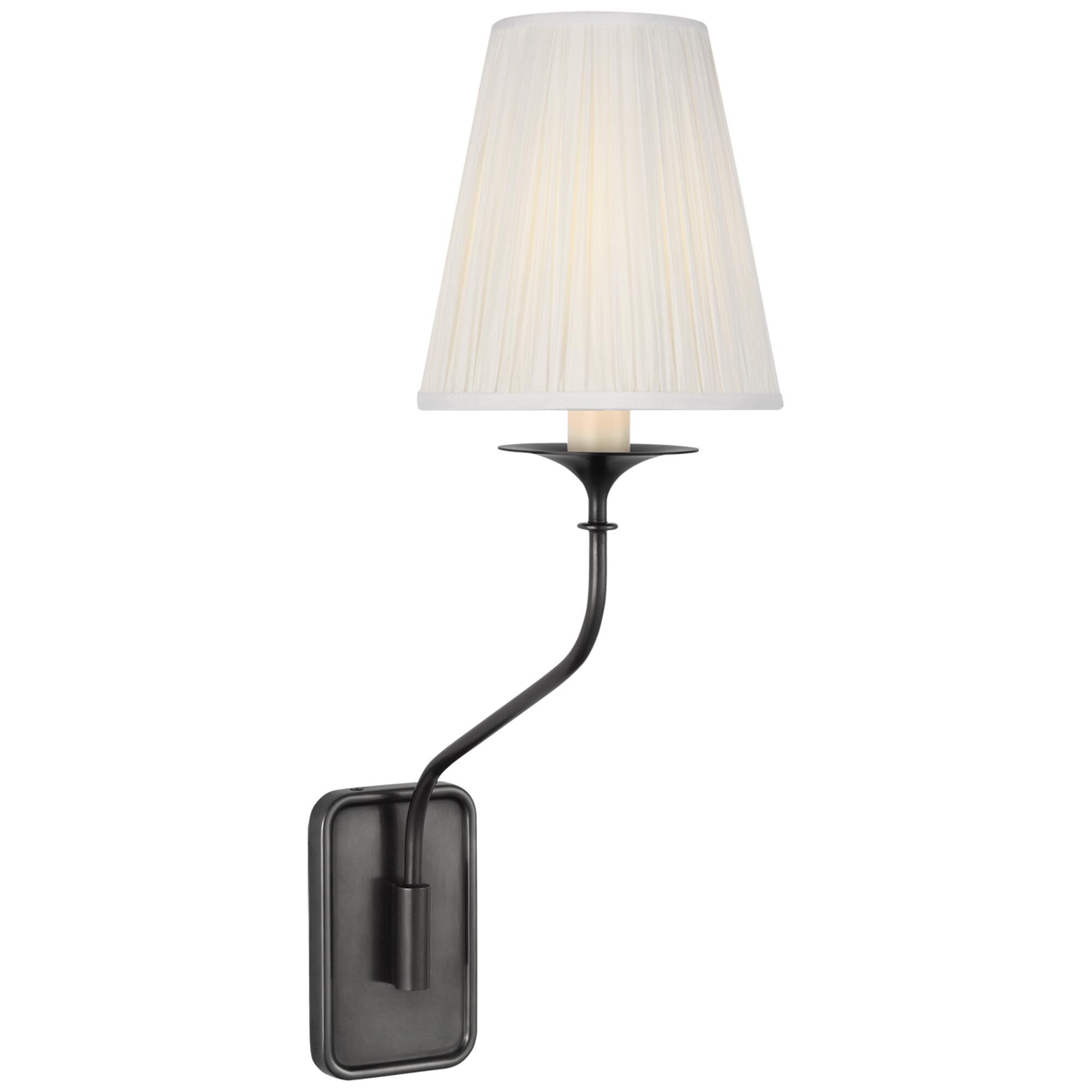 Shown in Bronze finish and Silk Pleated shade