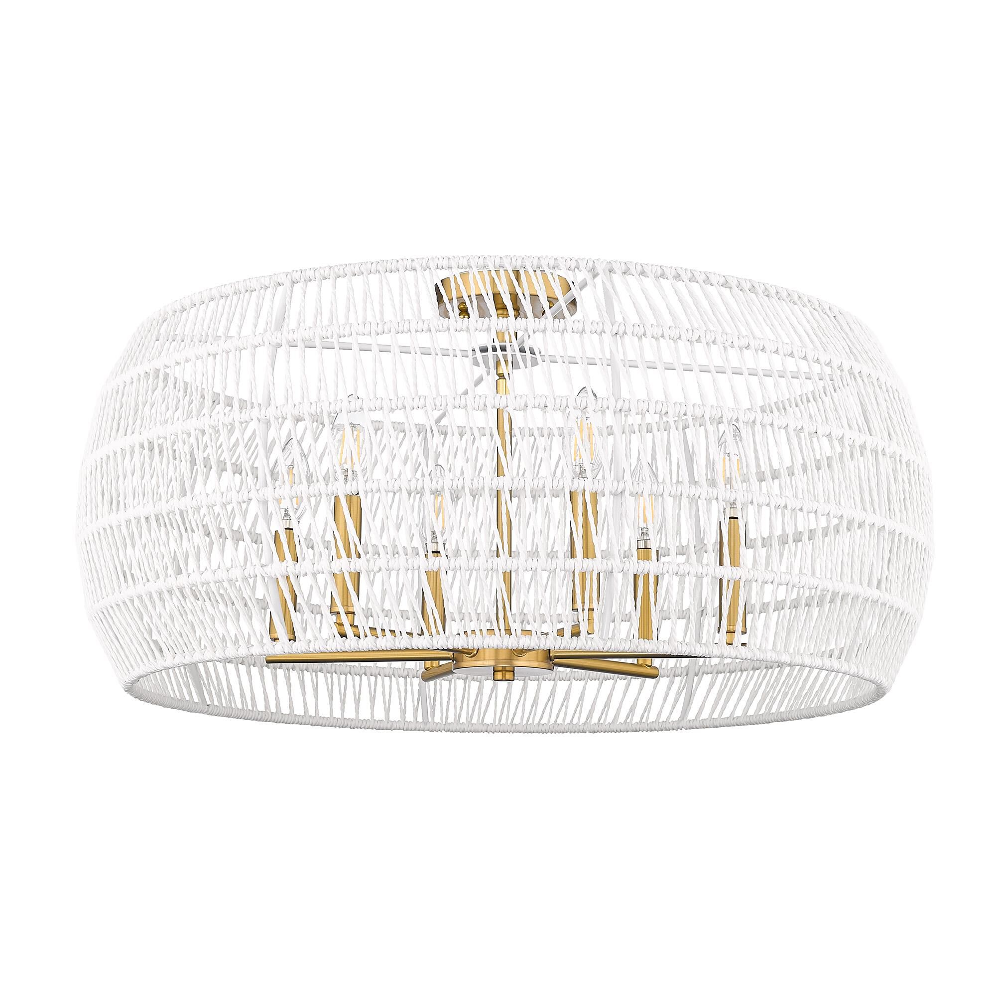 Shown in Modern Brushed Gold finish and Bleached White Raphia Rope shade
