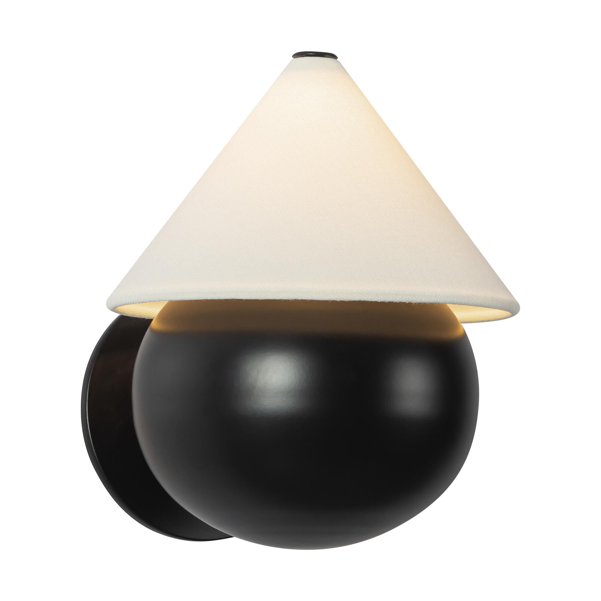 Shown in Matte Black finish and White Linen shade