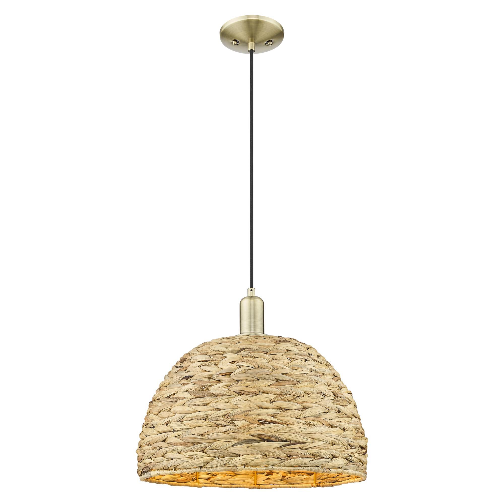 Shown in Antique Brass finish and Natural shade
