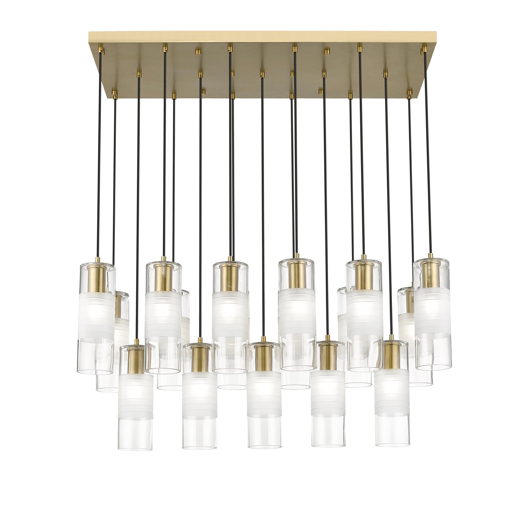 Shown in Modern Gold finish and Clear+frosted glass and Clear+frosted shade