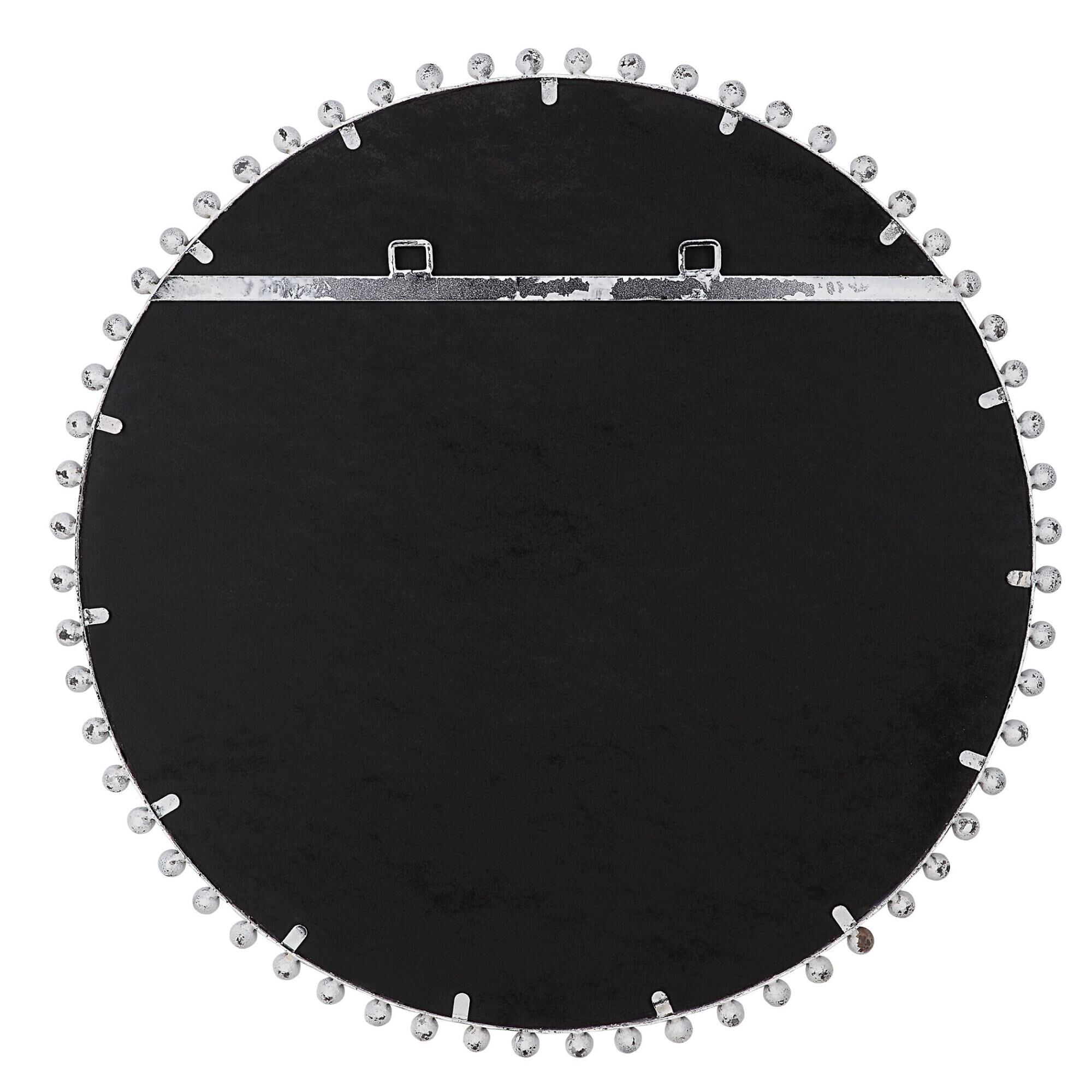 Shown in Petite Iron Spheres Line The Outer Edge Of This Round Frame, Finished In A Heavily Distressed Aged W finish