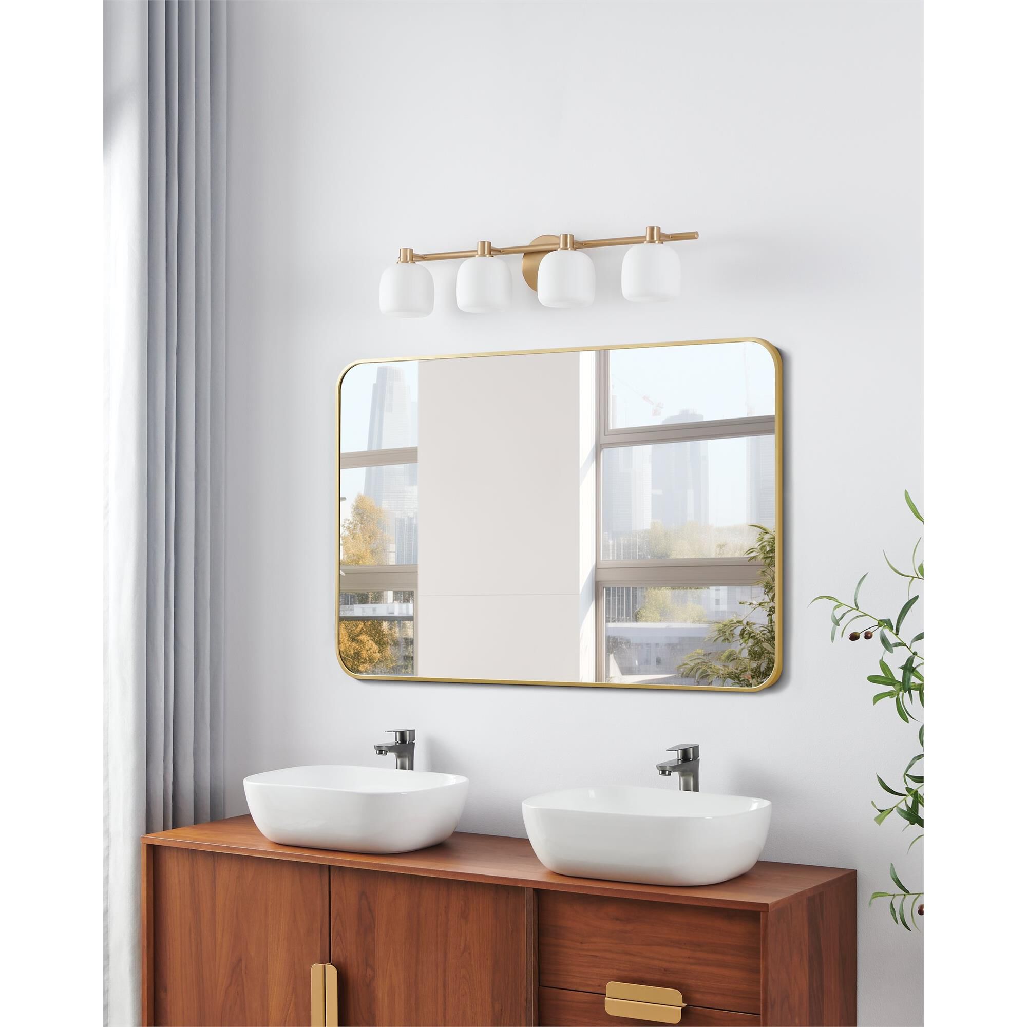 Shown in Champagne Gold finish and Etched Opal glass