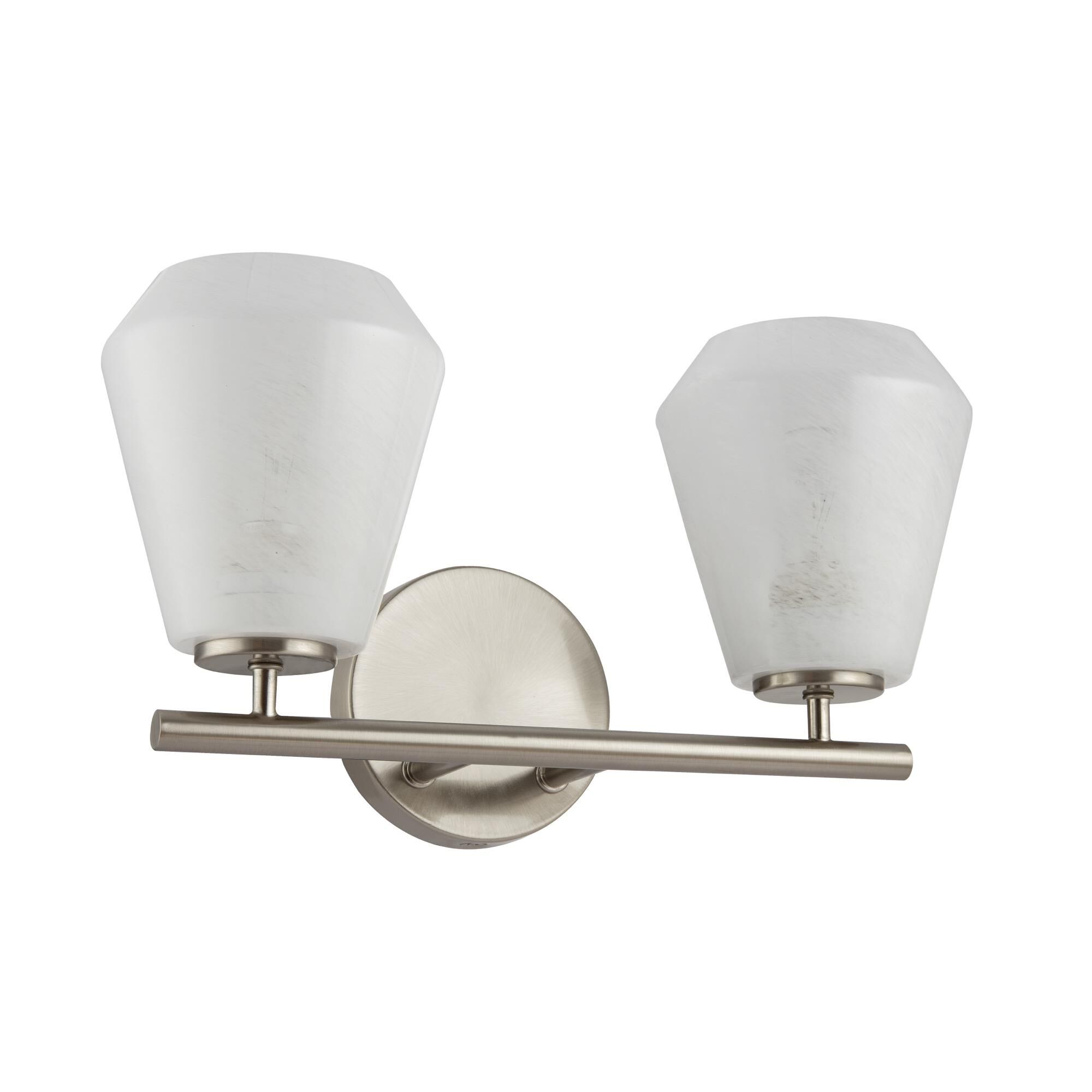 Shown in Brushed Nickel finish and Wispy White glass