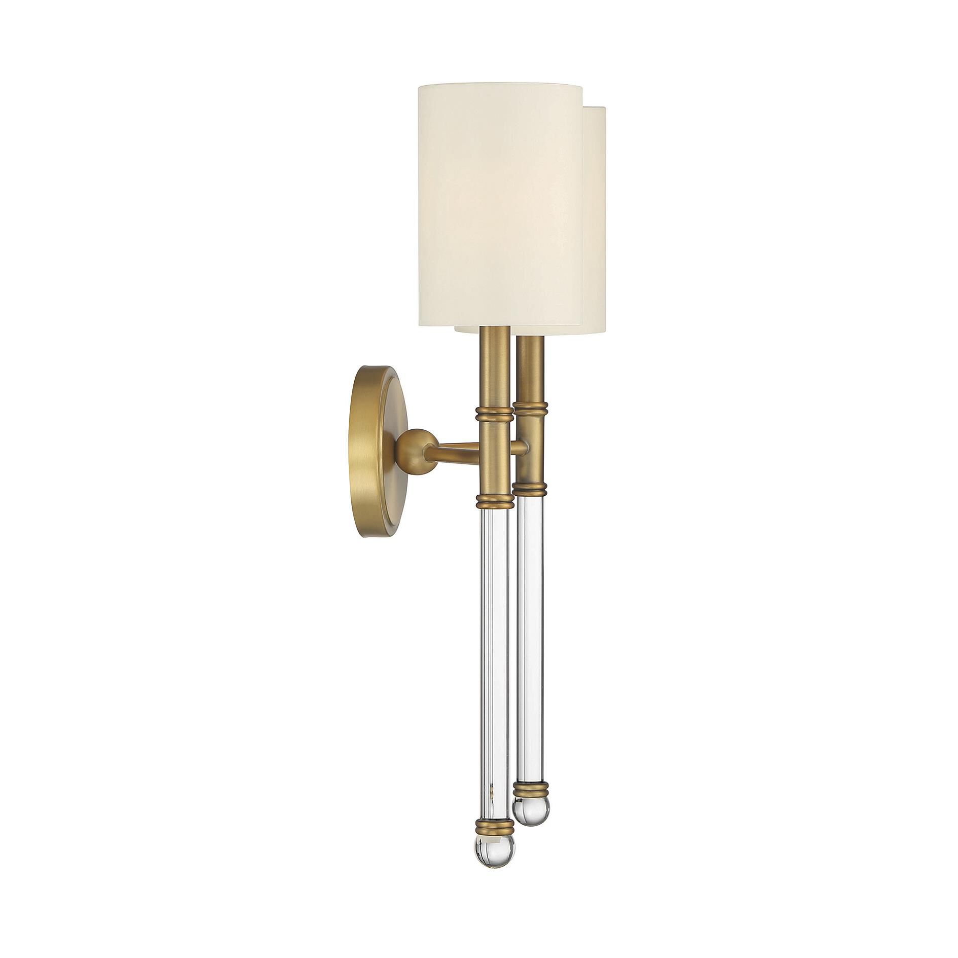 Shown in Warm Brass finish and Soft White shade