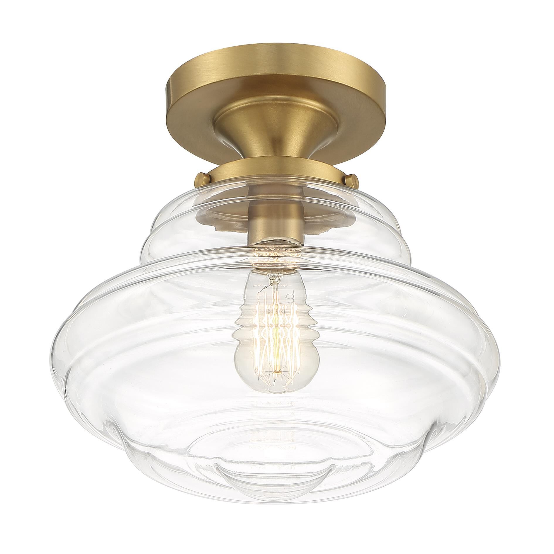 Shown in Natural Brass finish and Clear glass and Glass shade