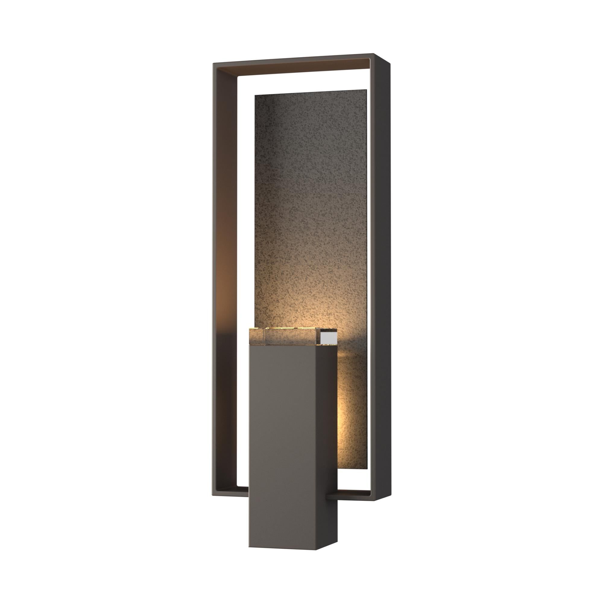 Shown in Coastal Dark Smoke finish and Clear  glass and Natural Iron accent