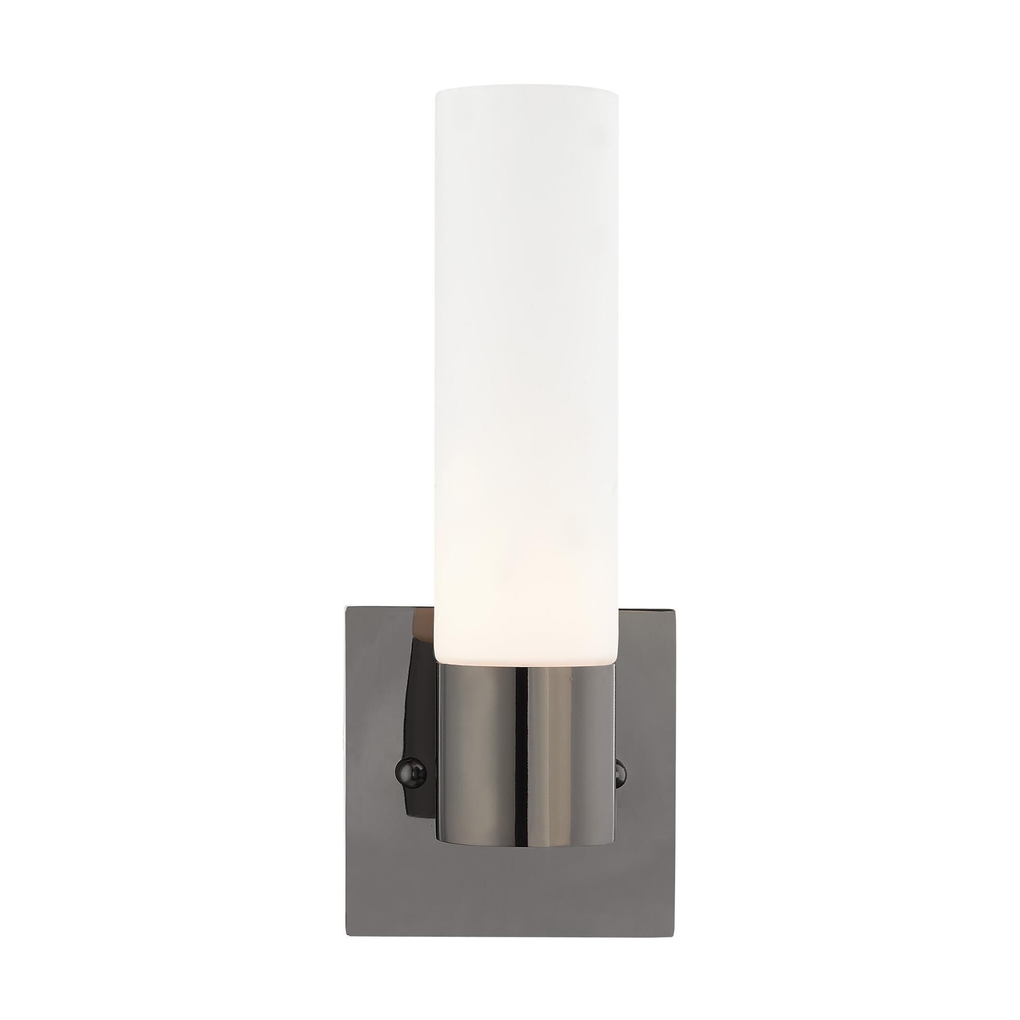 Shown in Black Chrome finish and Hand Blown Satin Opal White Twist Lock glass
