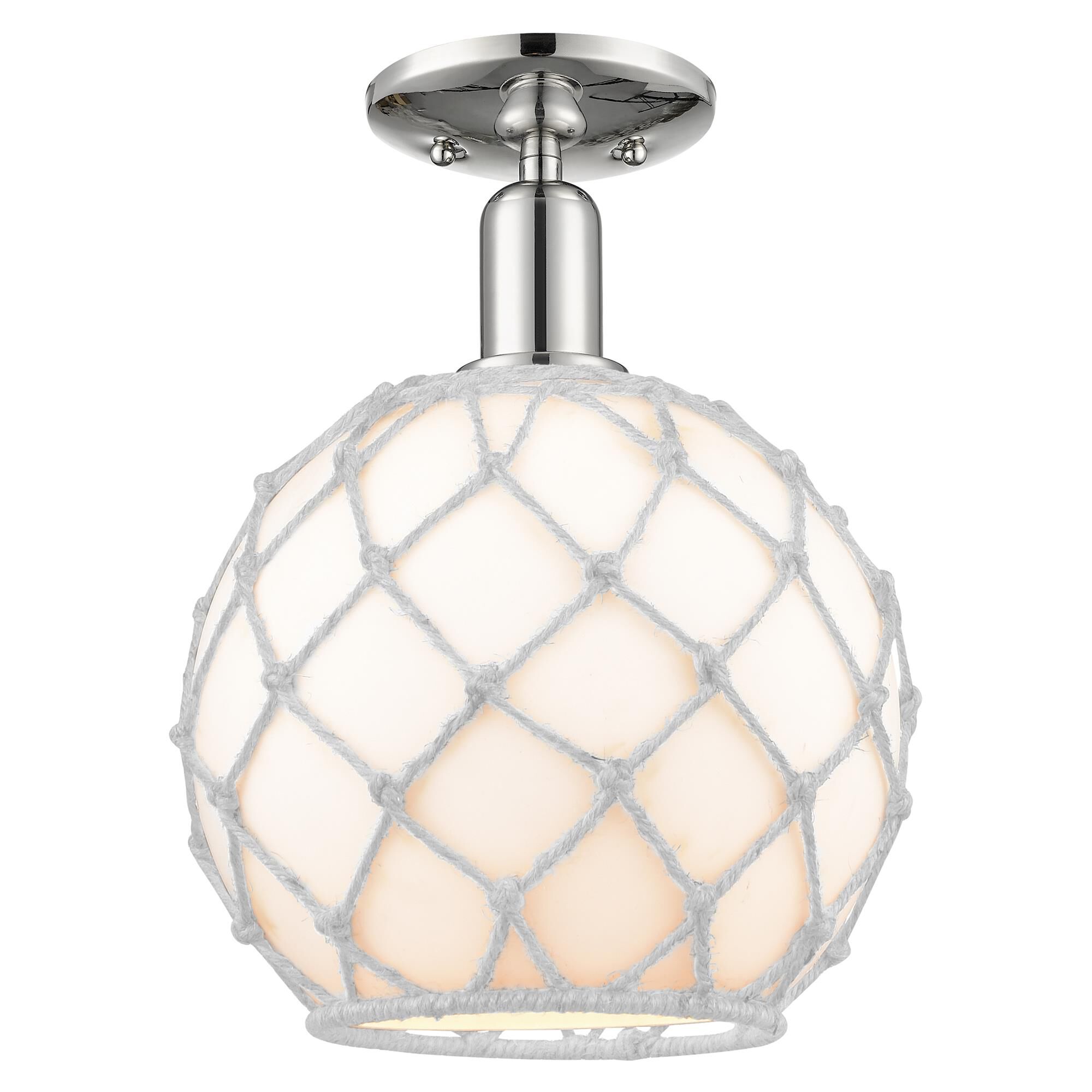 Shown in Polished Nickel finish and White with White Rope glass