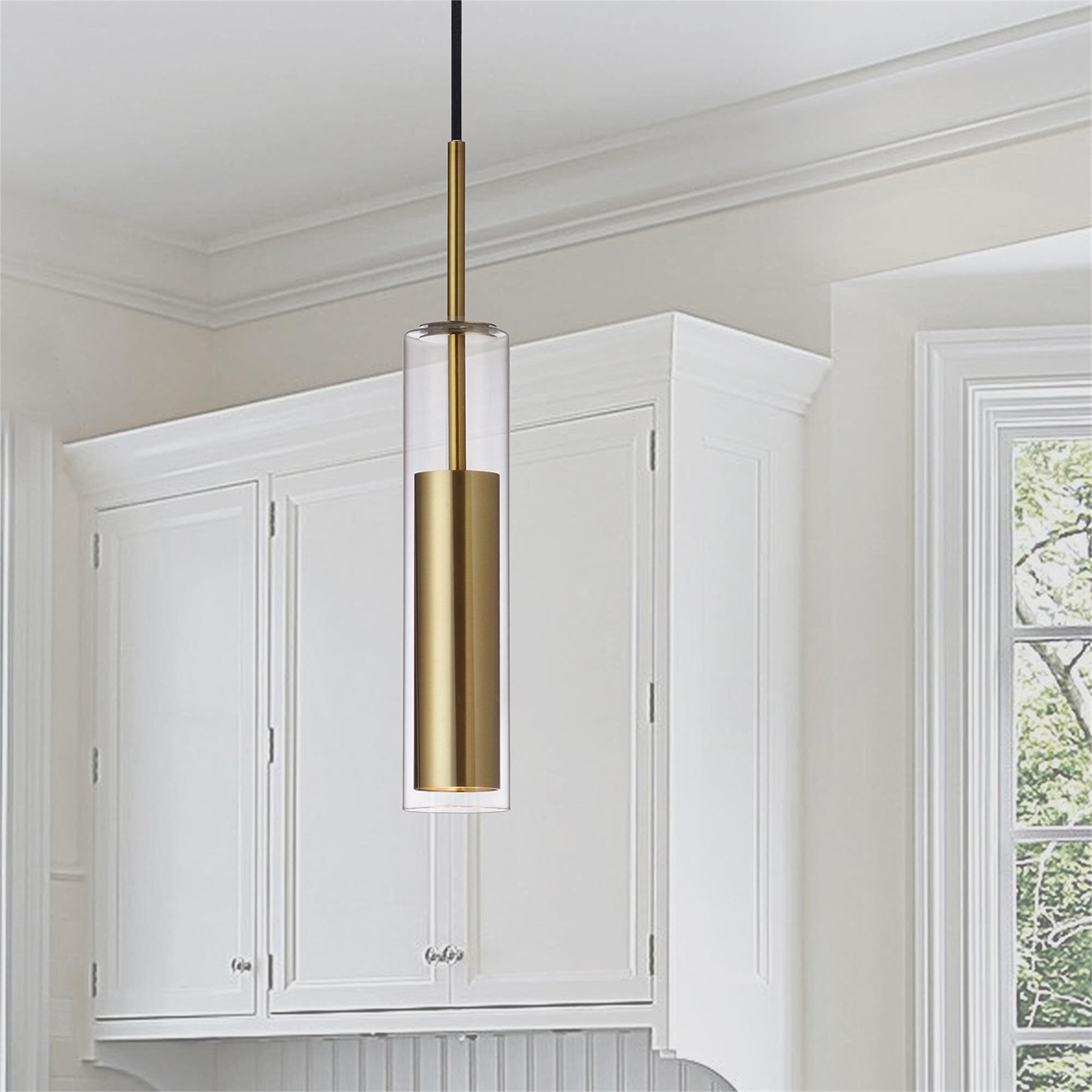 Shown in Aged Brass and Clear finish and Clear Cylinder glass