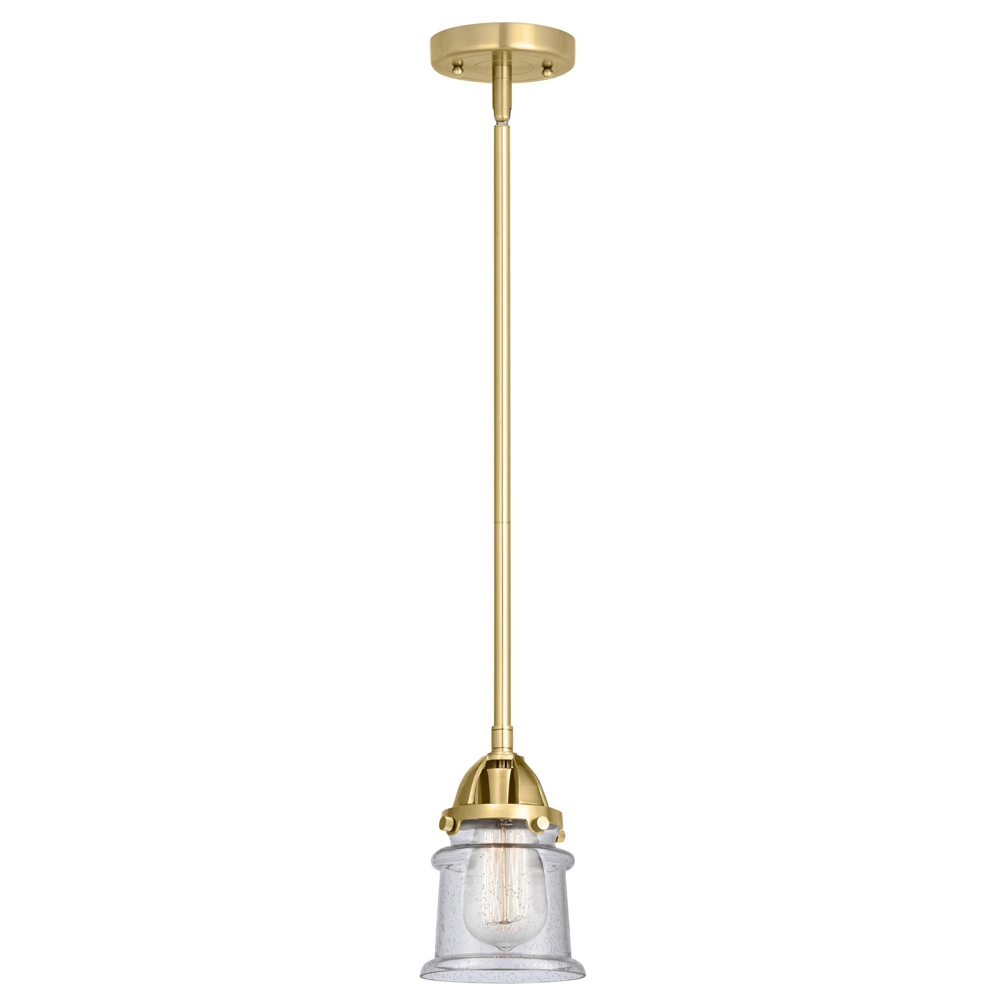 Shown in Satin Gold finish and Seedy Canton glass and No Shade shade