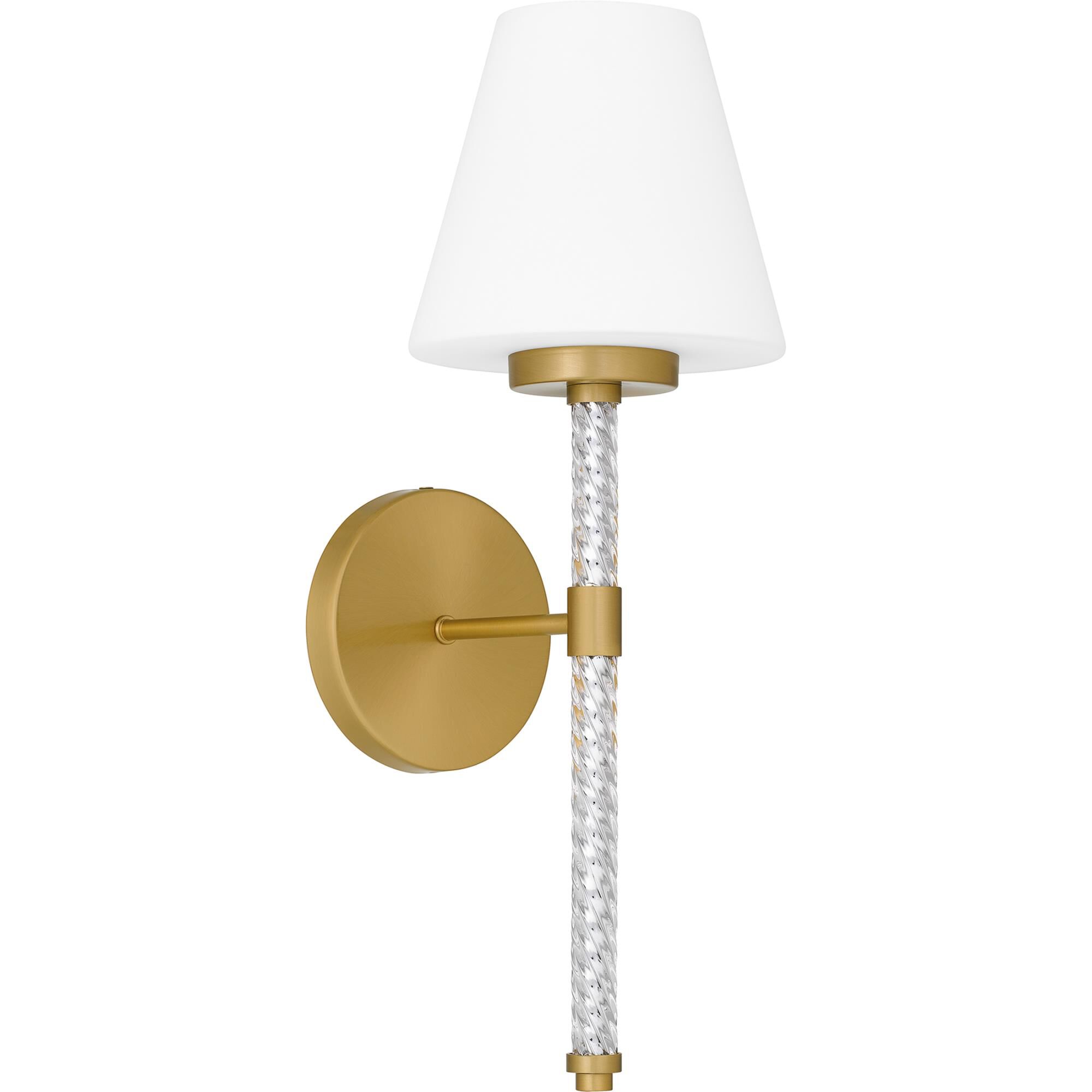 Shown in Brushed Gold finish and Opal Etched Glass shade