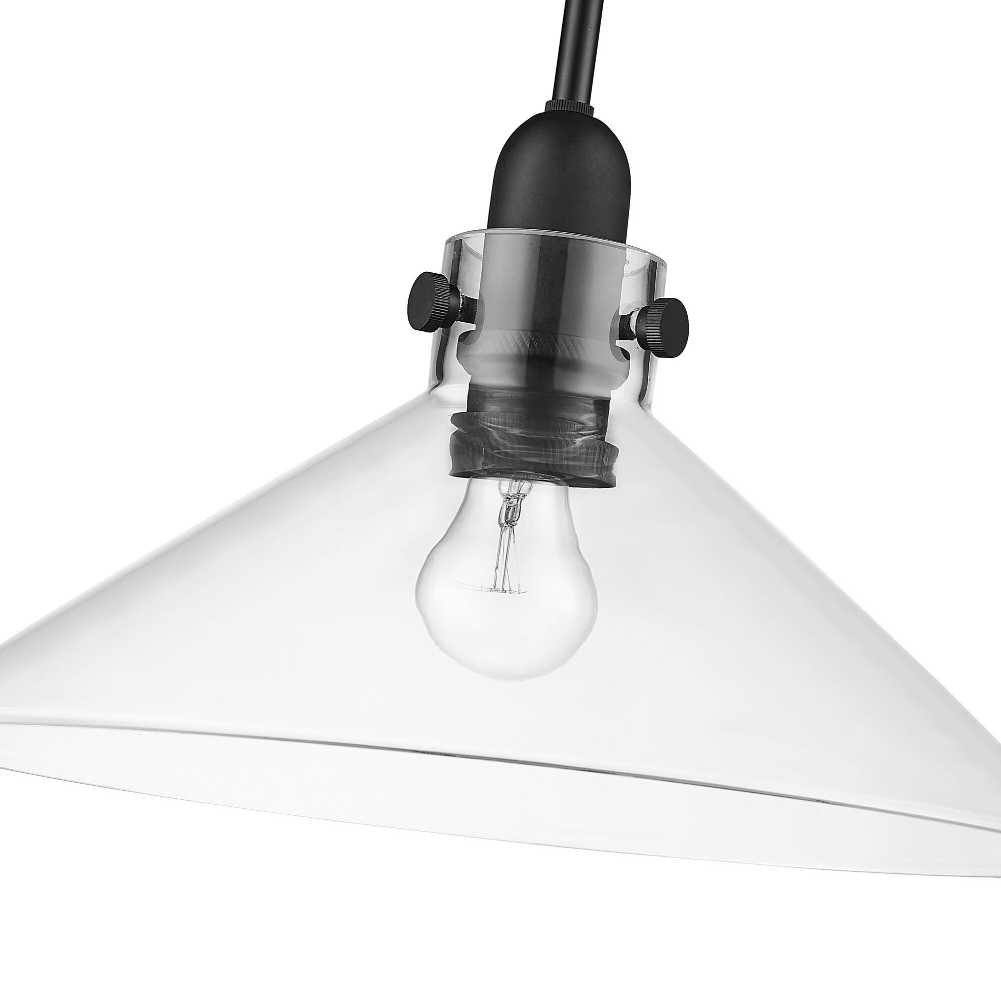Shown in Matte Black finish and Clear Glass shade