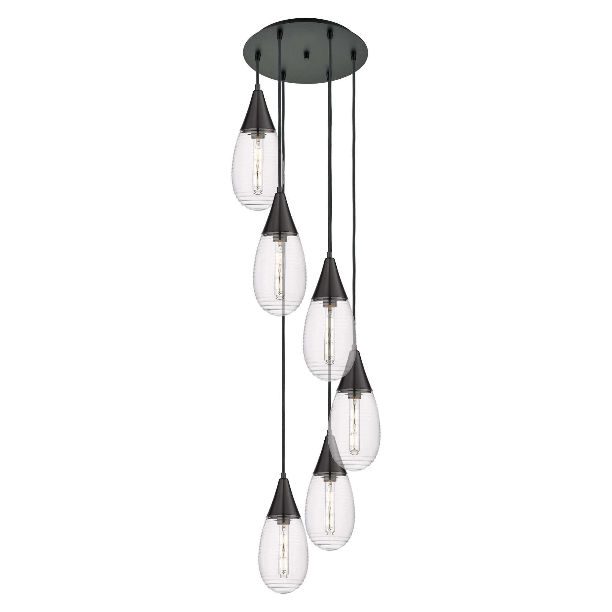 Shown in Matte Black finish and Striped Clear glass and Striped Clear Glass shade