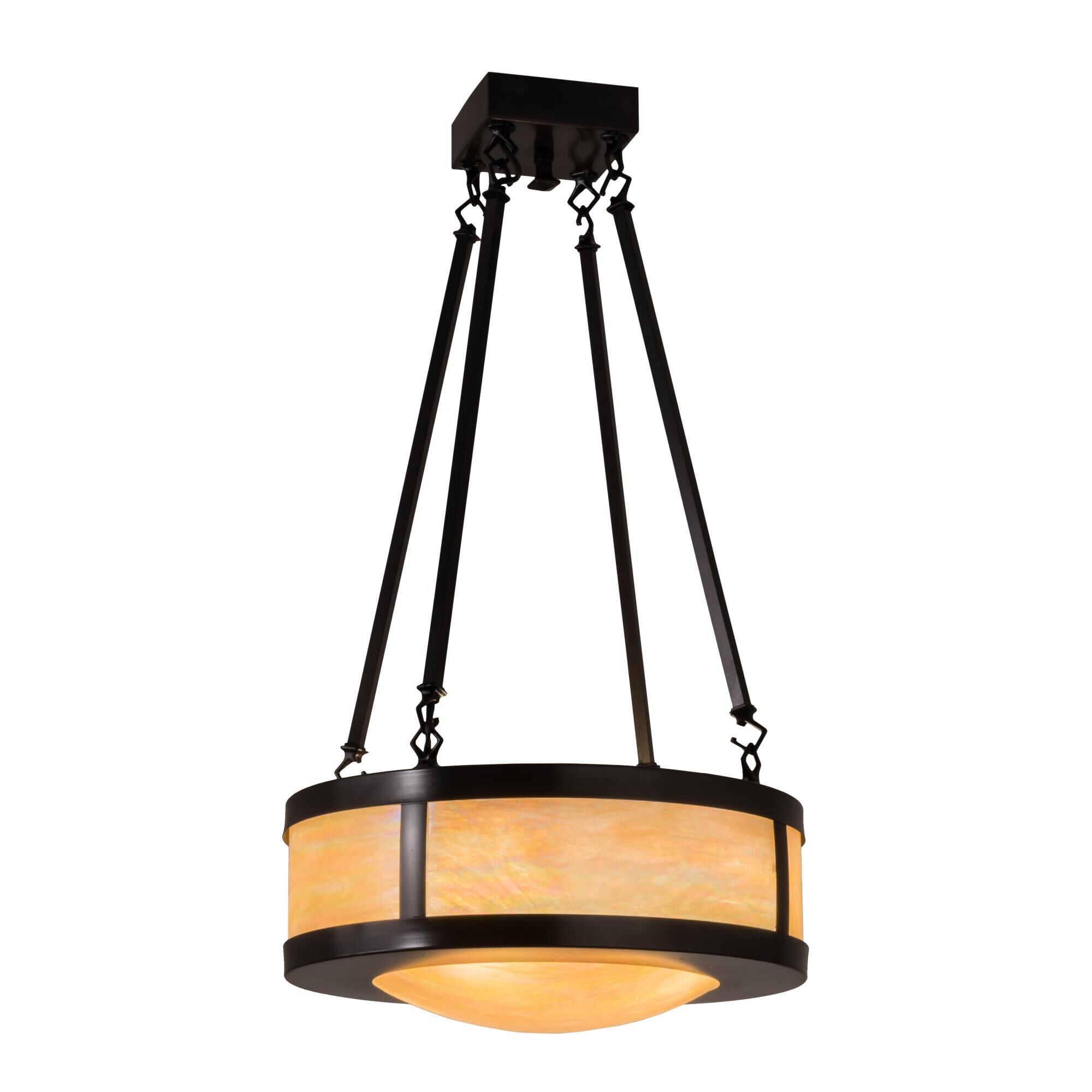 Shown in Craftsman Brown Finish finish and Iridized Beige glass