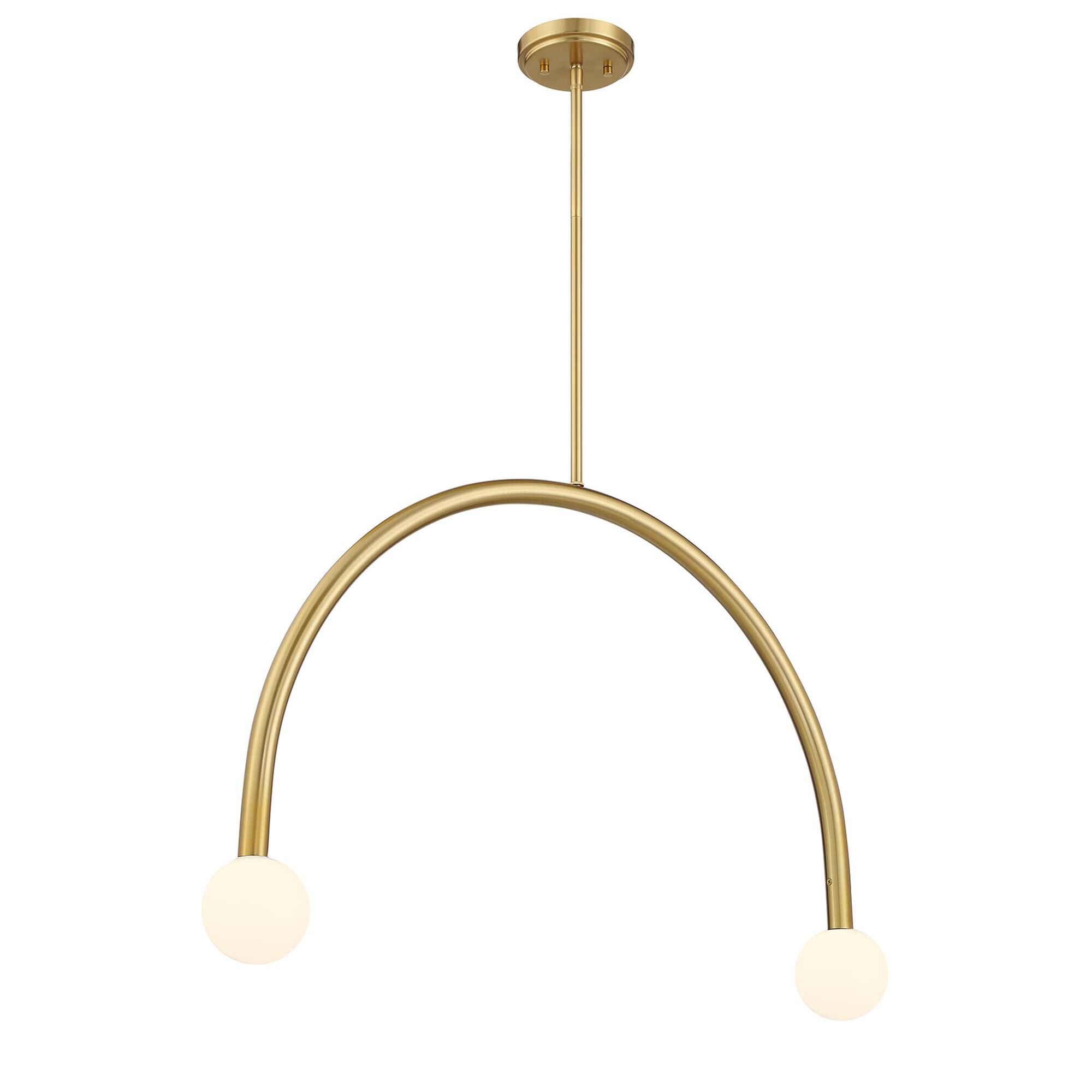 Shown in Natural Brass finish and White Opal glass and Glass shade