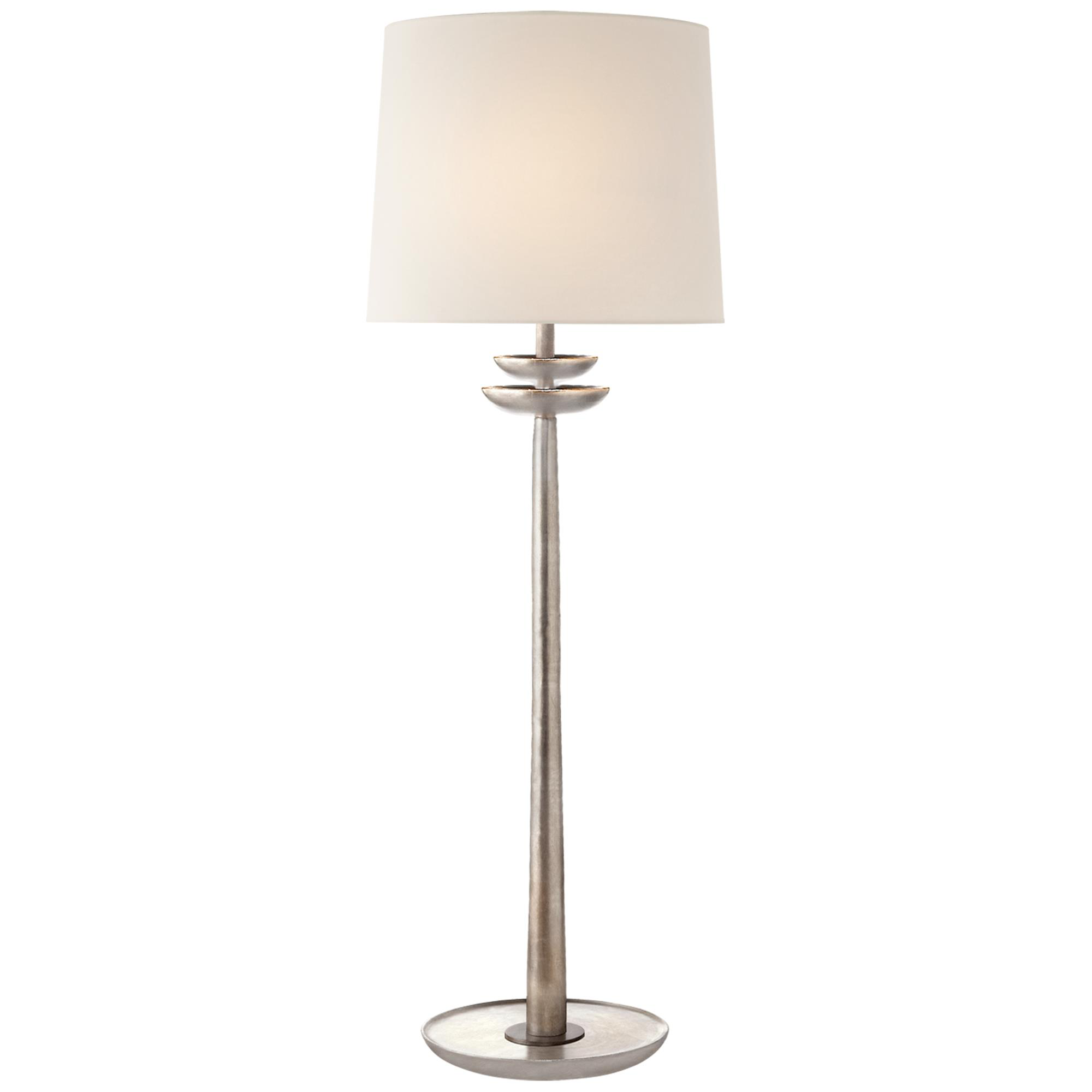 Shown in Burnished Silver Leaf finish and Linen shade