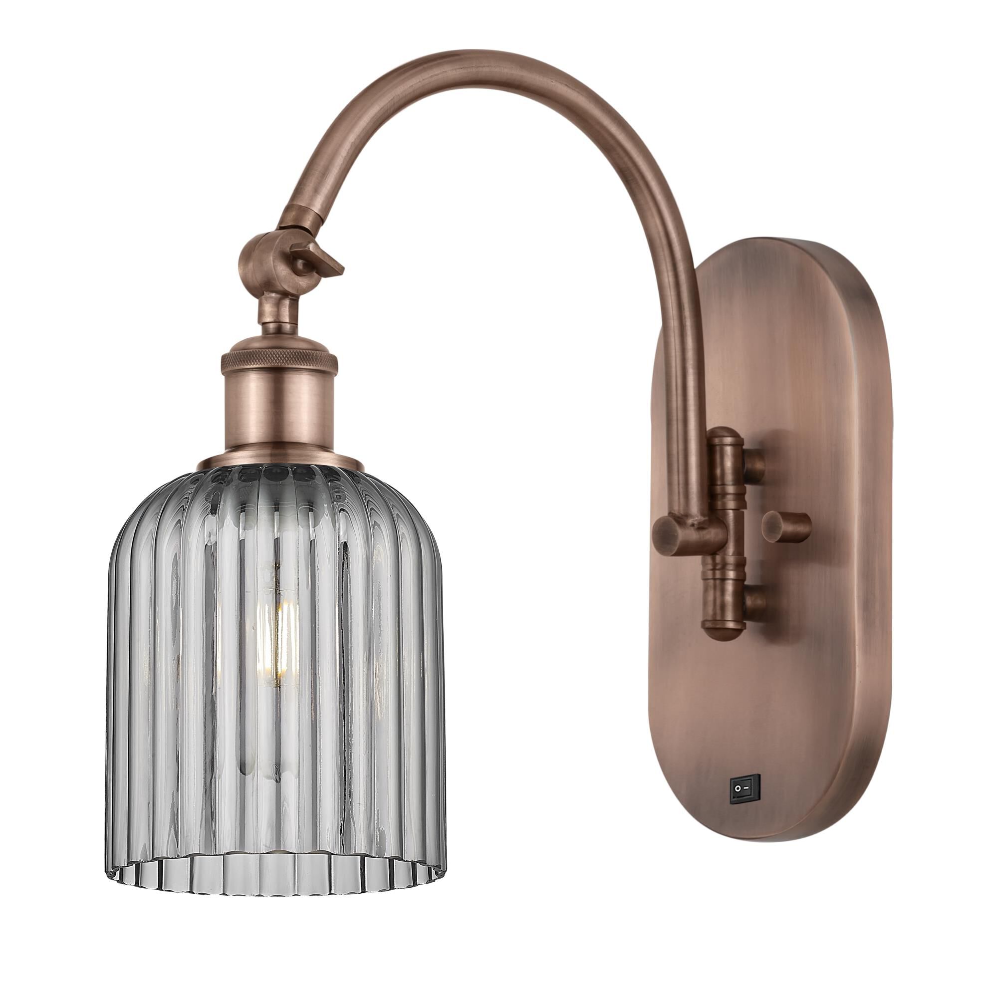 Shown in Antique Copper finish and Light Smoke shade