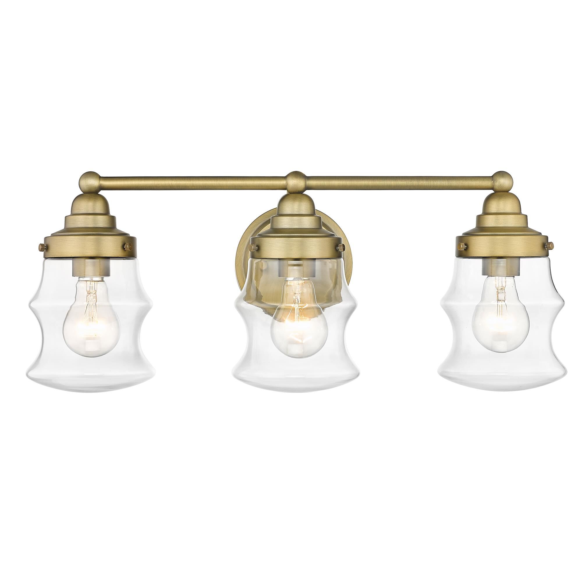 Shown in Antique Brass finish and Clear Glass shade