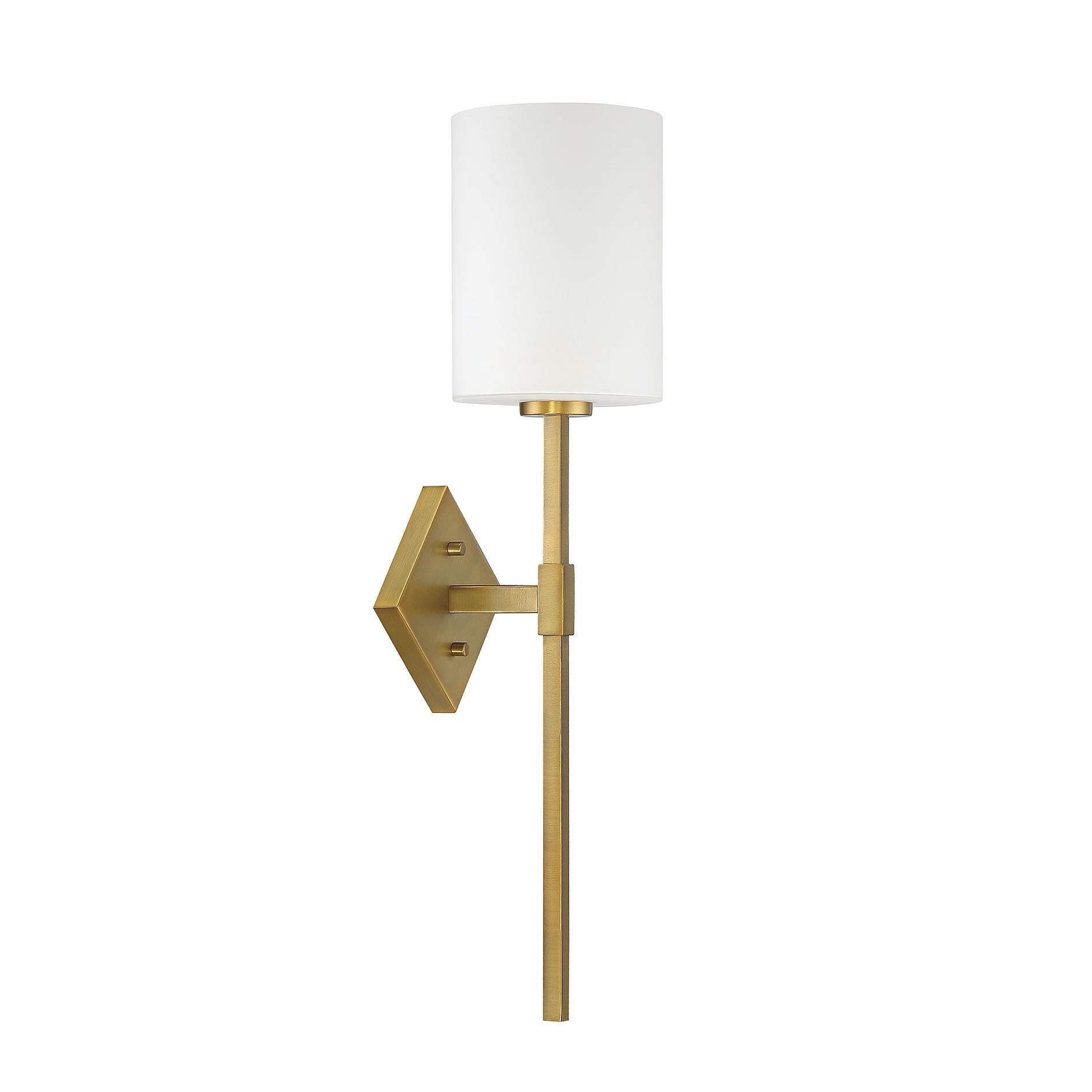 Shown in Warm Brass finish and White Opal glass