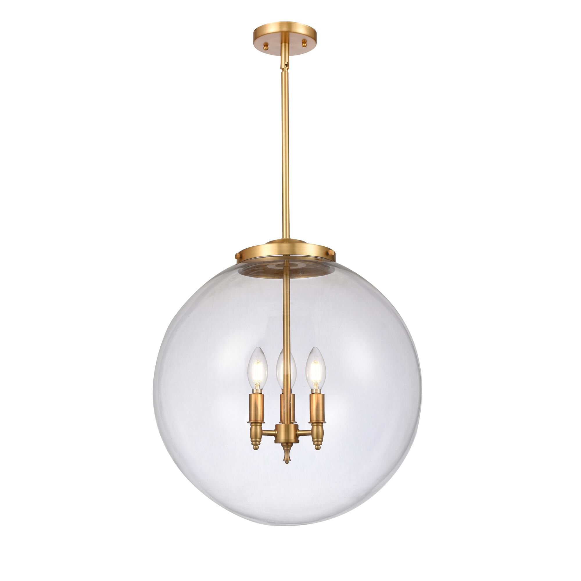 Shown in Satin Gold finish and Clear Beacon glass