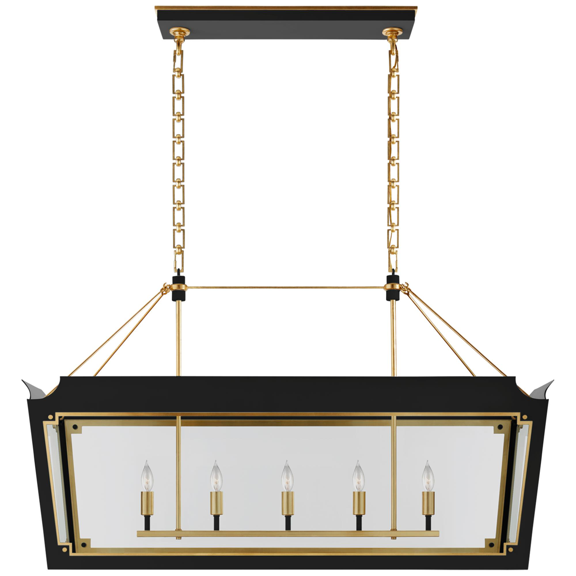 Shown in Matte Black And Gild finish and Clear glass
