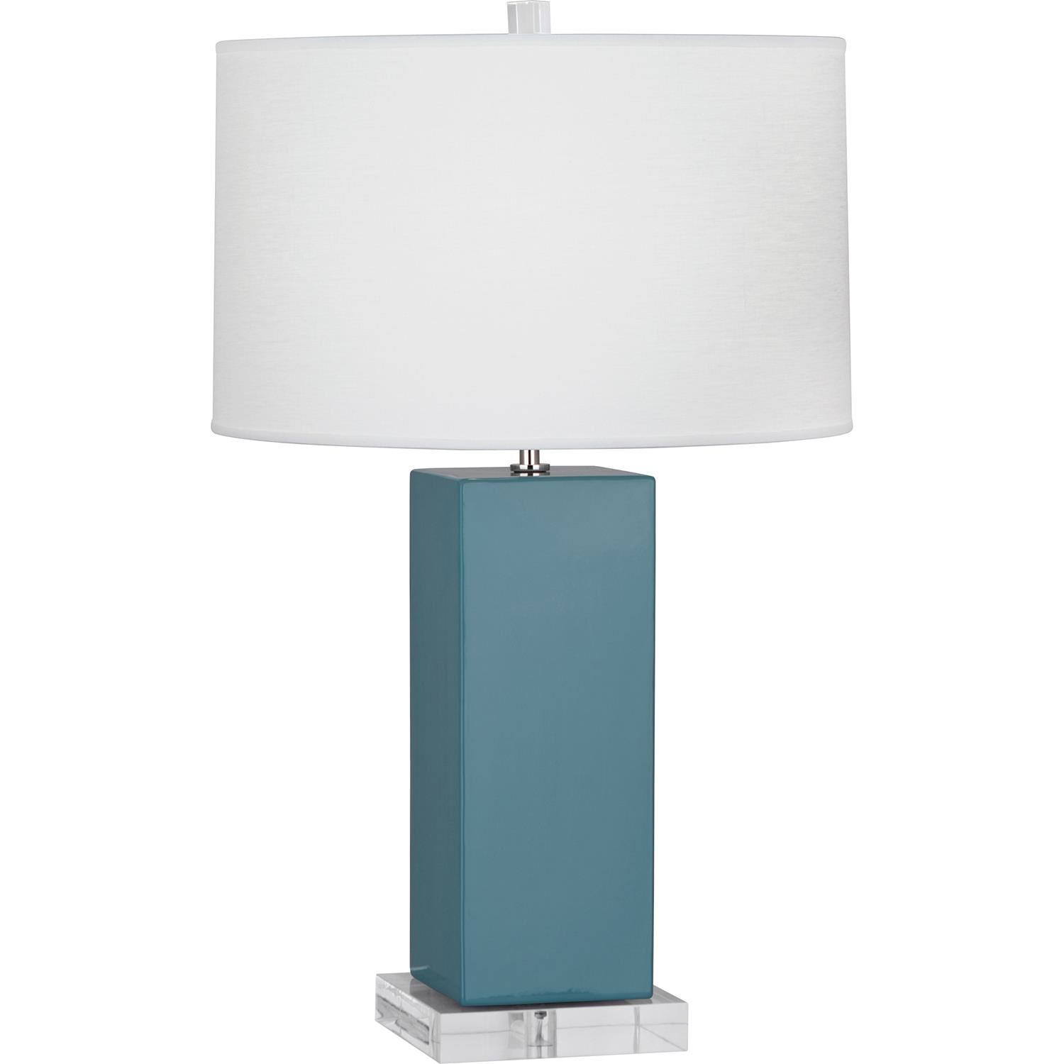 Shown in Steel Blue Glazed Ceramic finish and Oyster Linen shade
