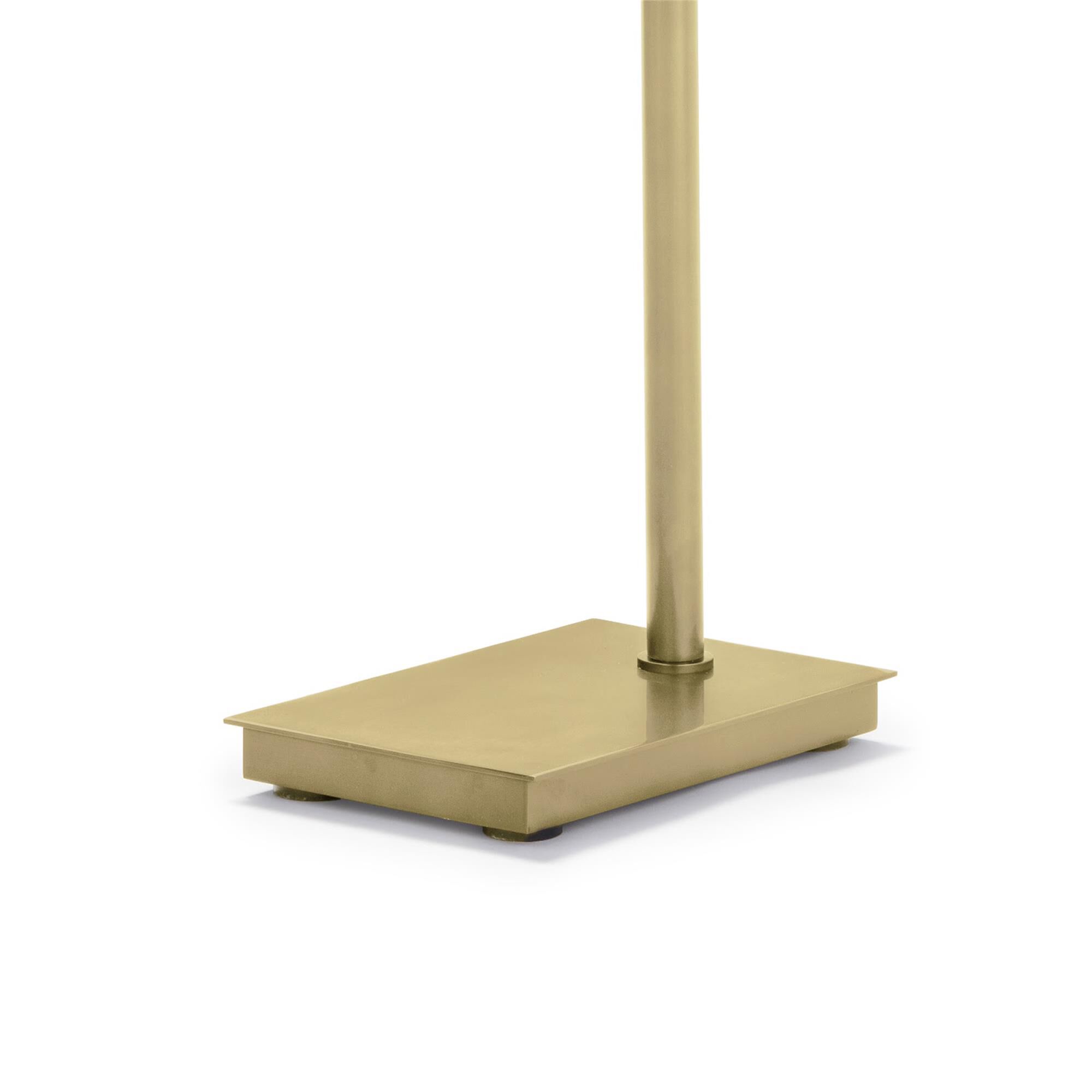 Shown in Natural Brass finish and Linen shade