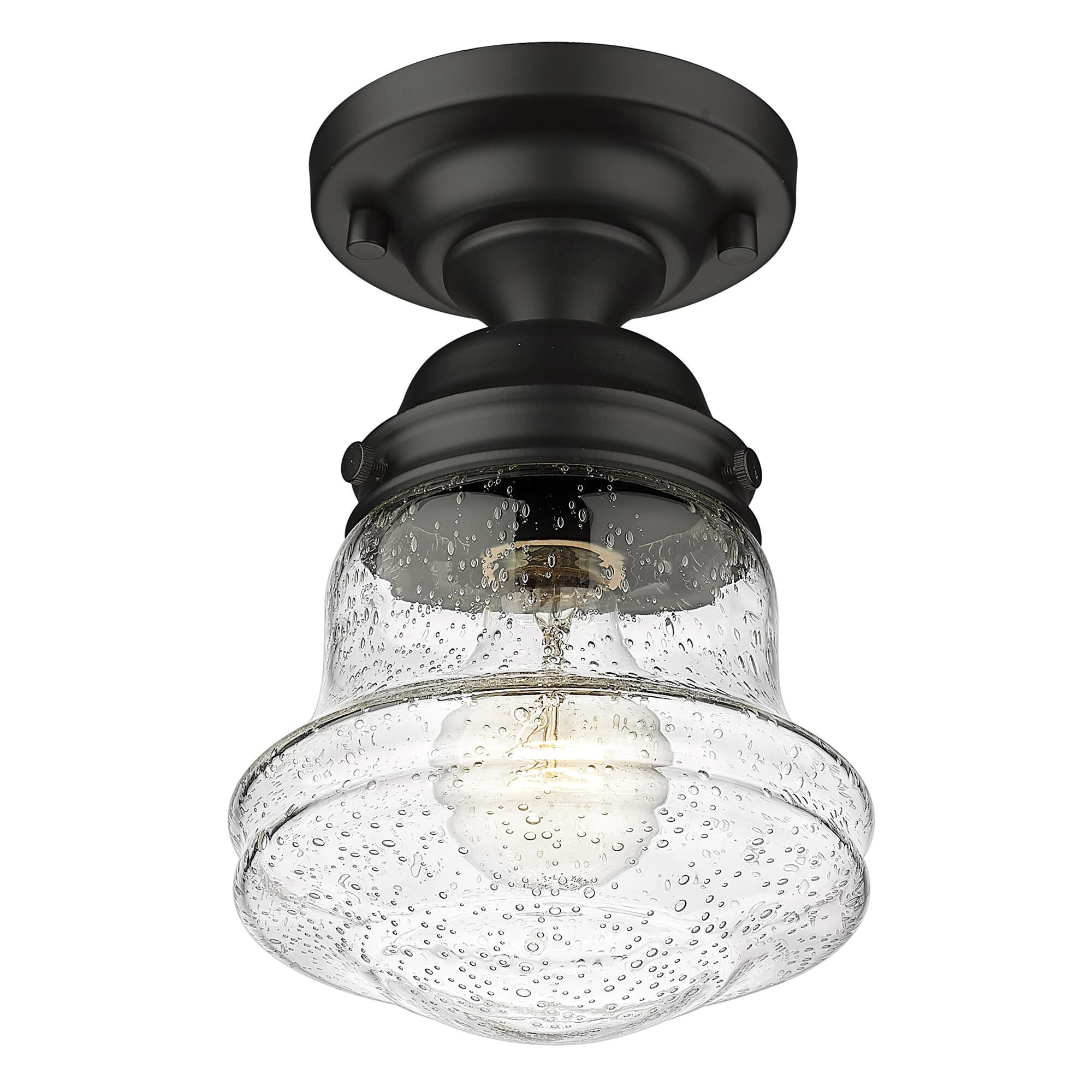 Shown in Matte Black finish and Clear Seedy glass