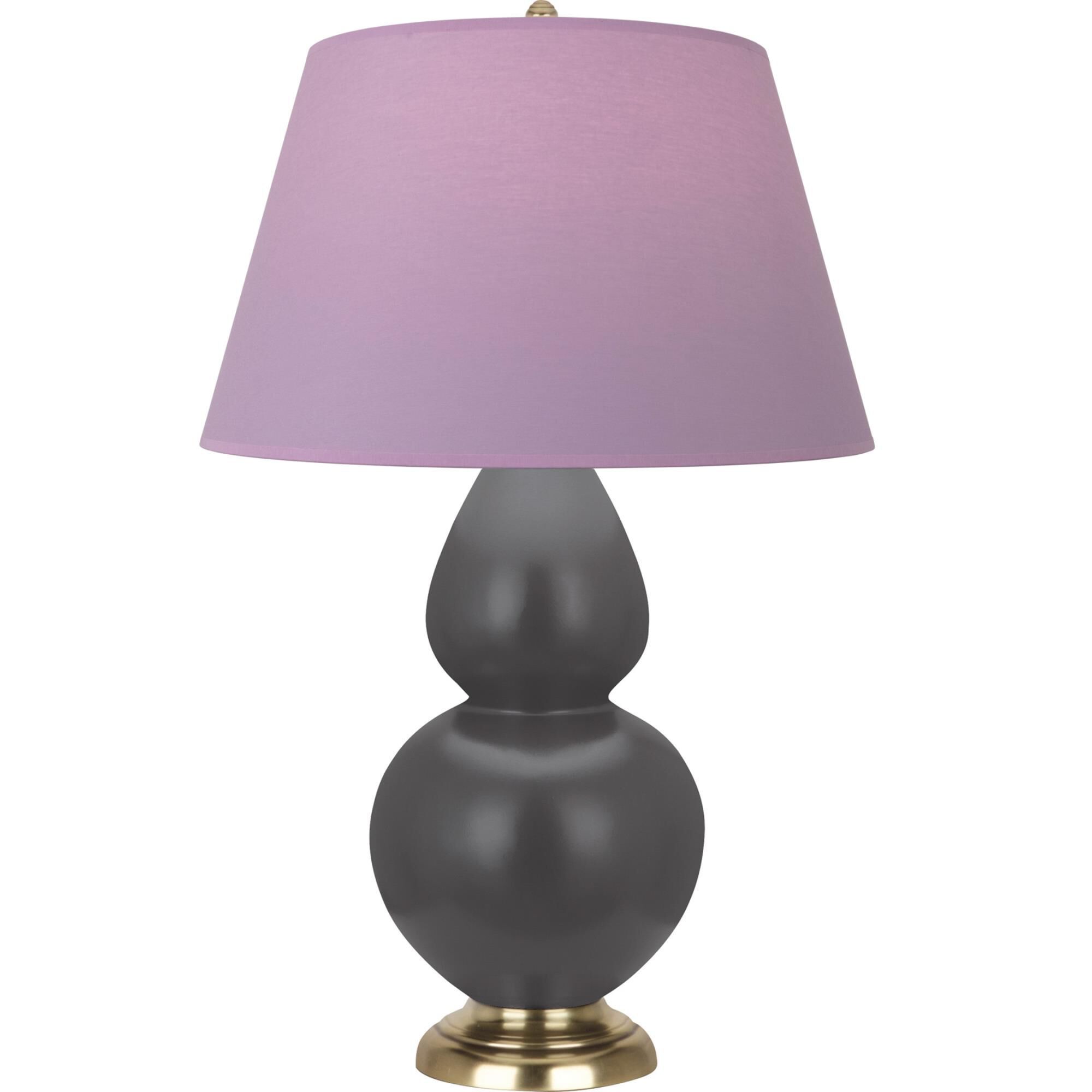 Shown in Matte Ash finish and Lavender and Plum shade and Antique Brass accent