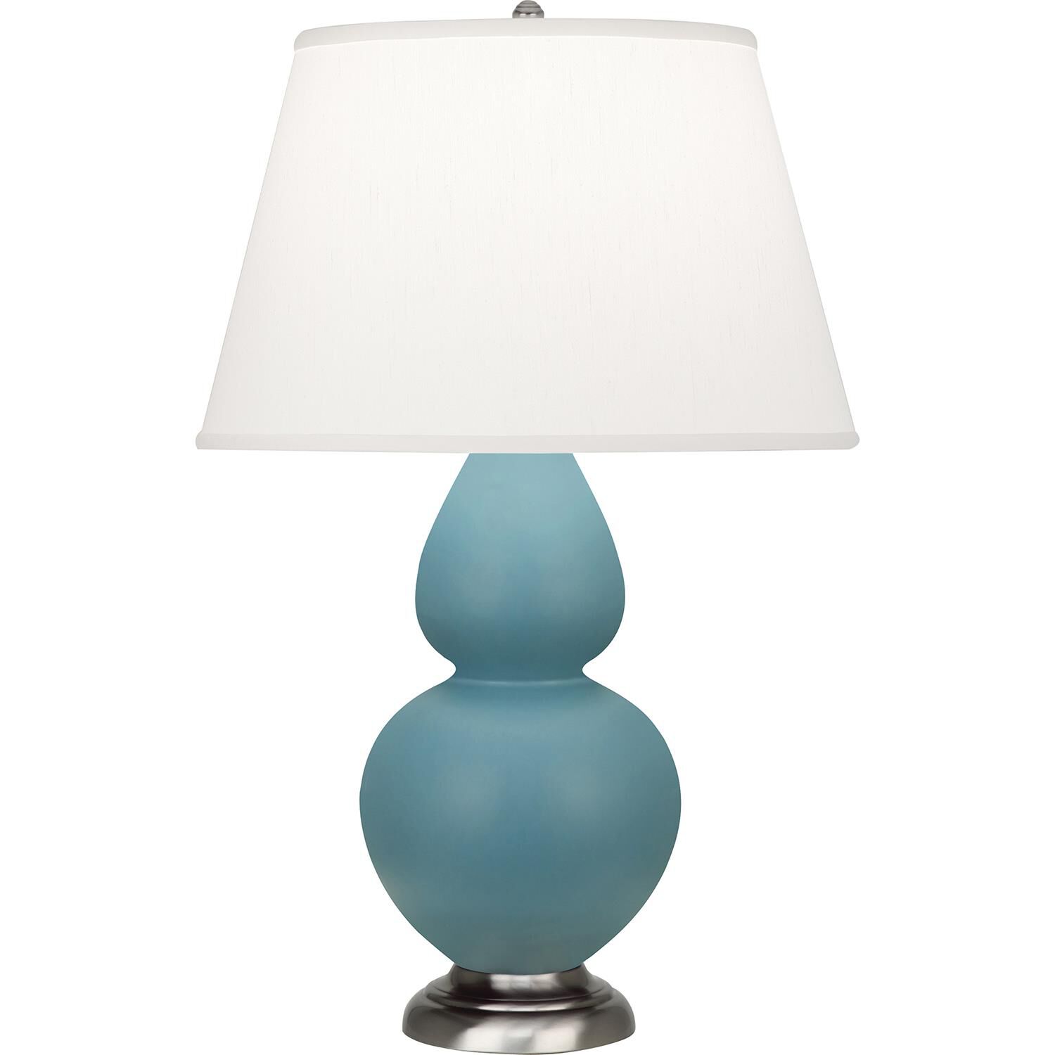 Shown in Matte Steel Blue finish and Pearl shade and Antique Silver accent