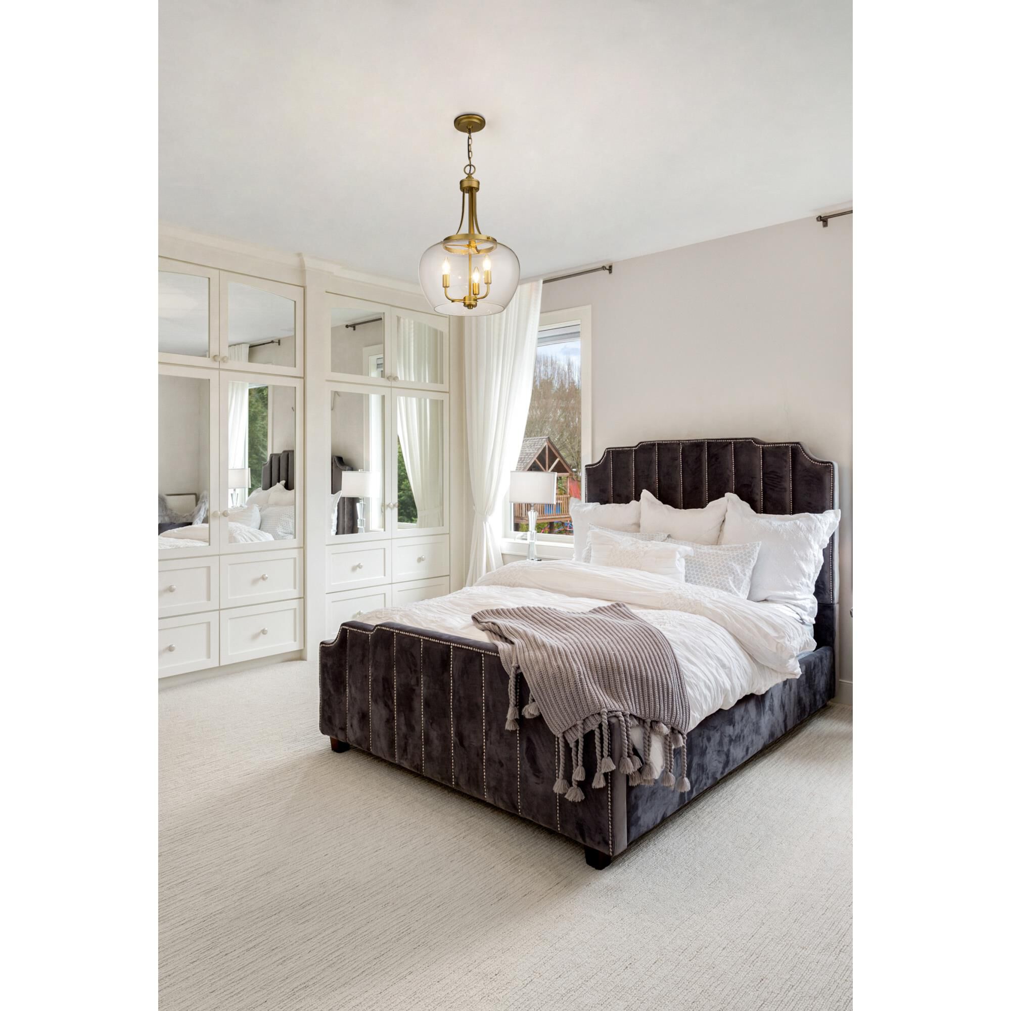 Shown in Olde Brass finish and Clear glass and No Shade shade