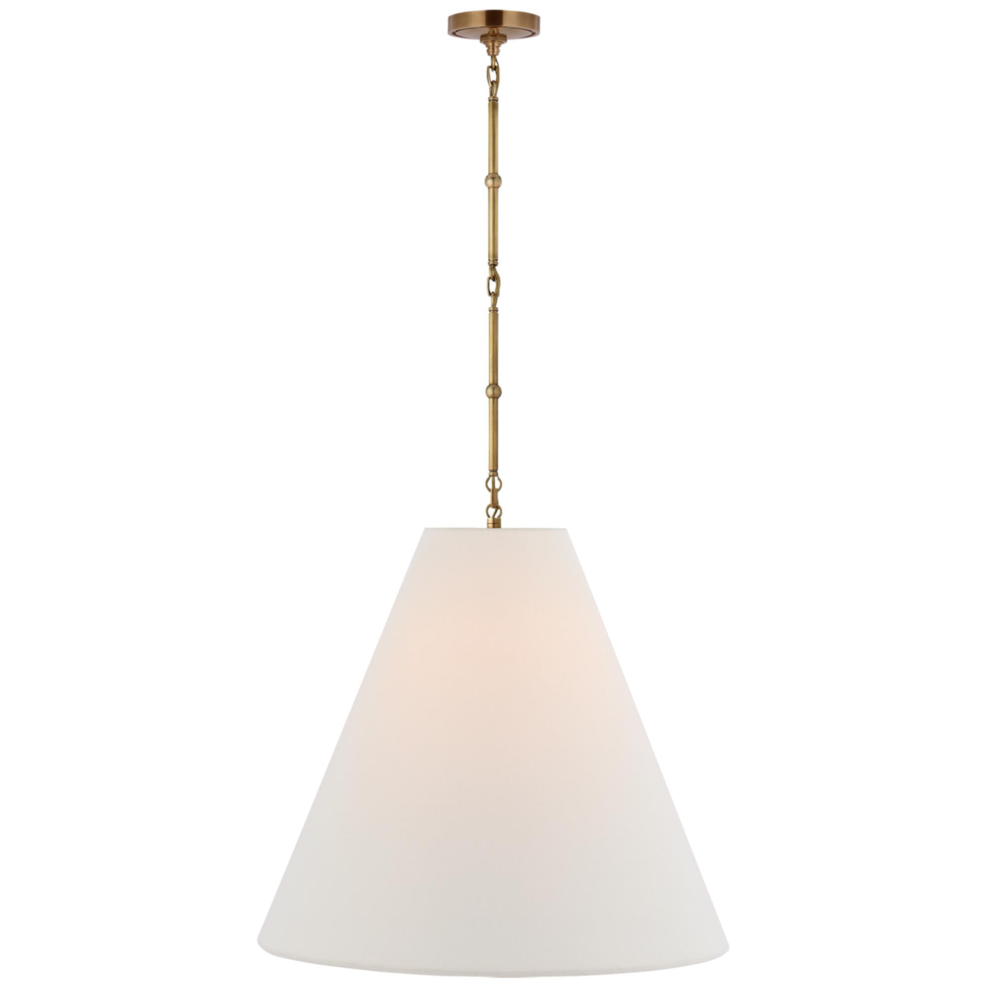 Shown in Hand-Rubbed Antique Brass finish and Linen shade