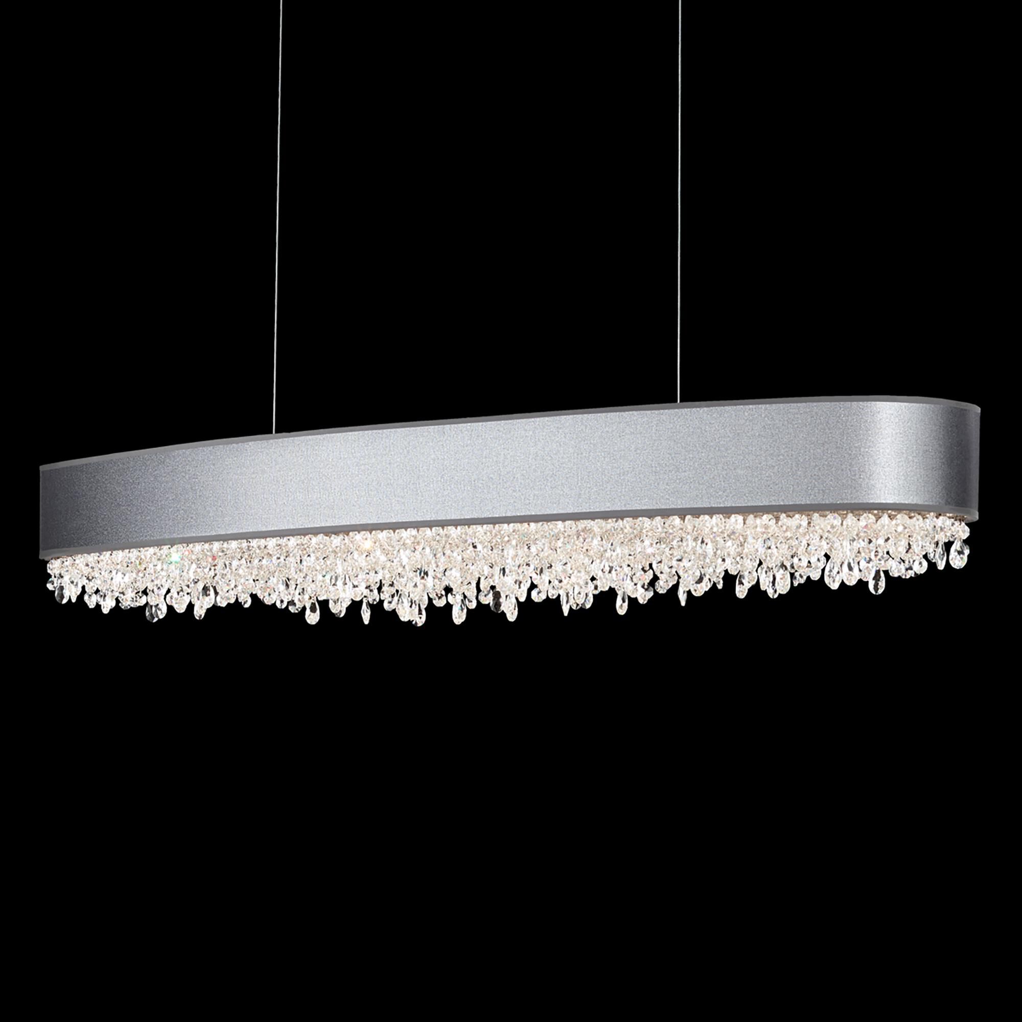 Shown in Polished Stainless Steel finish and Wavy Radiance crystal and Fabric glass