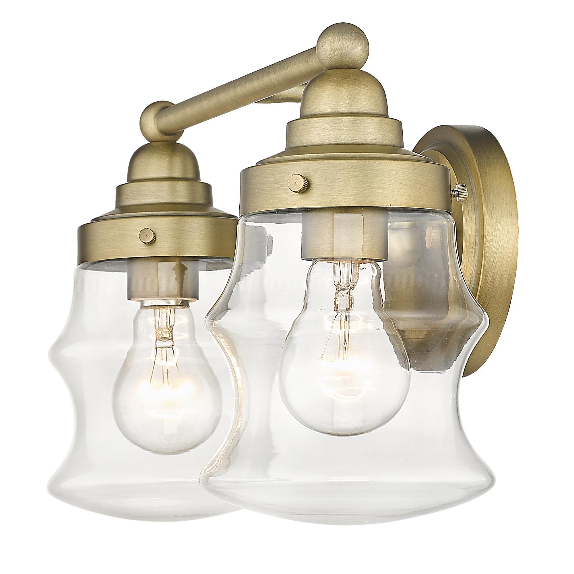 Shown in Antique Brass finish and Clear Glass shade