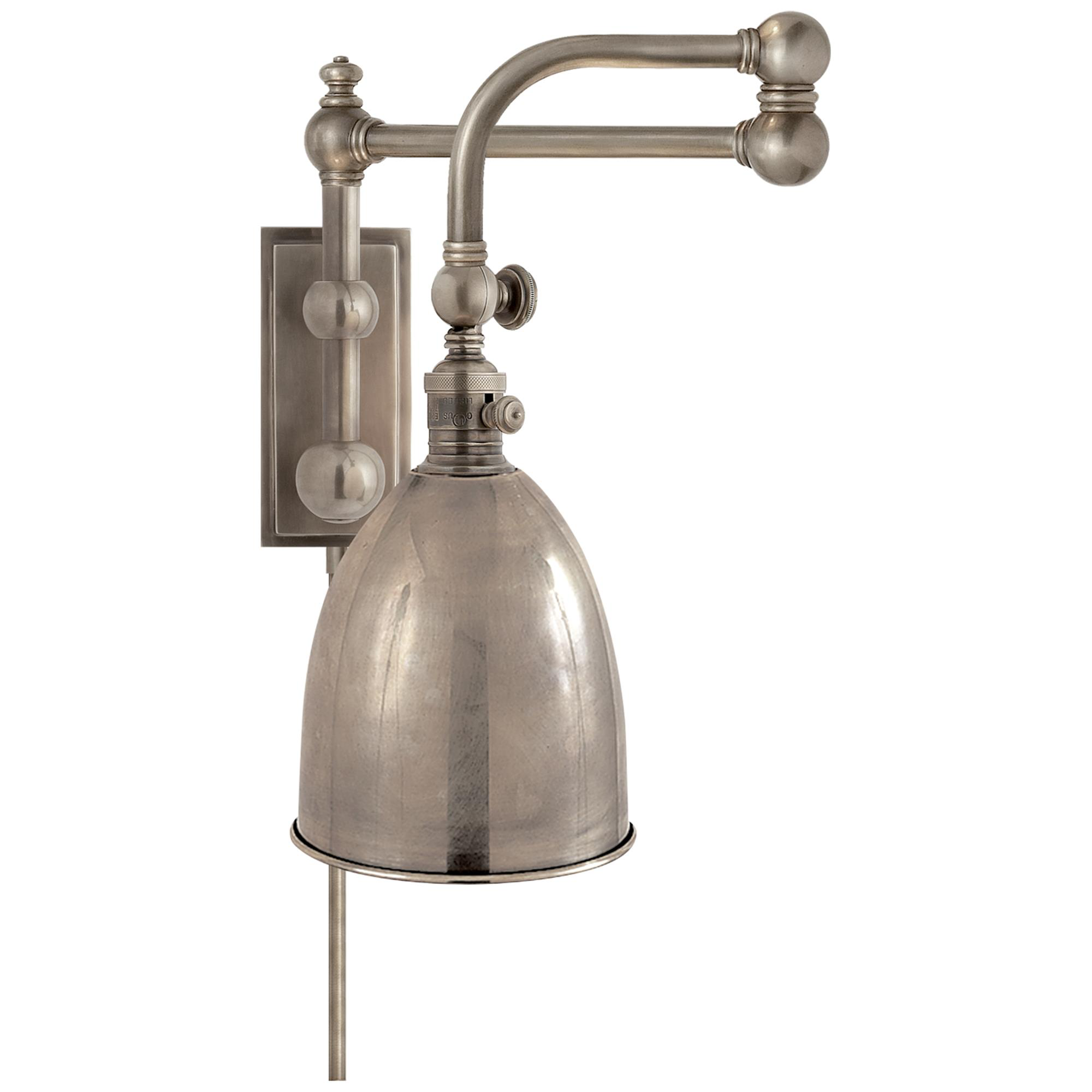 Shown in Antique Nickel finish and Antique Nickel shade